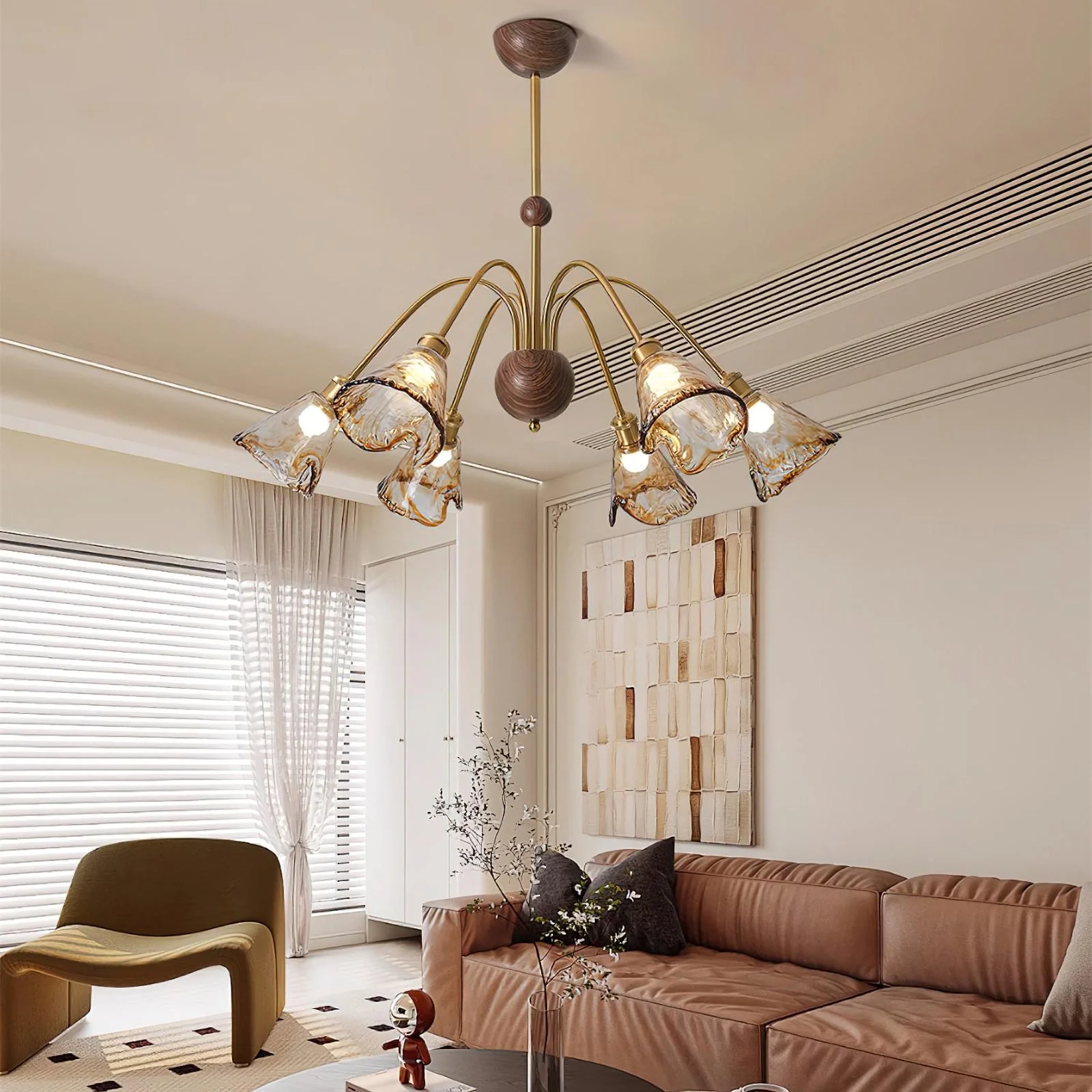 Amber Wavy Glass Floral Chandelier - Image 4