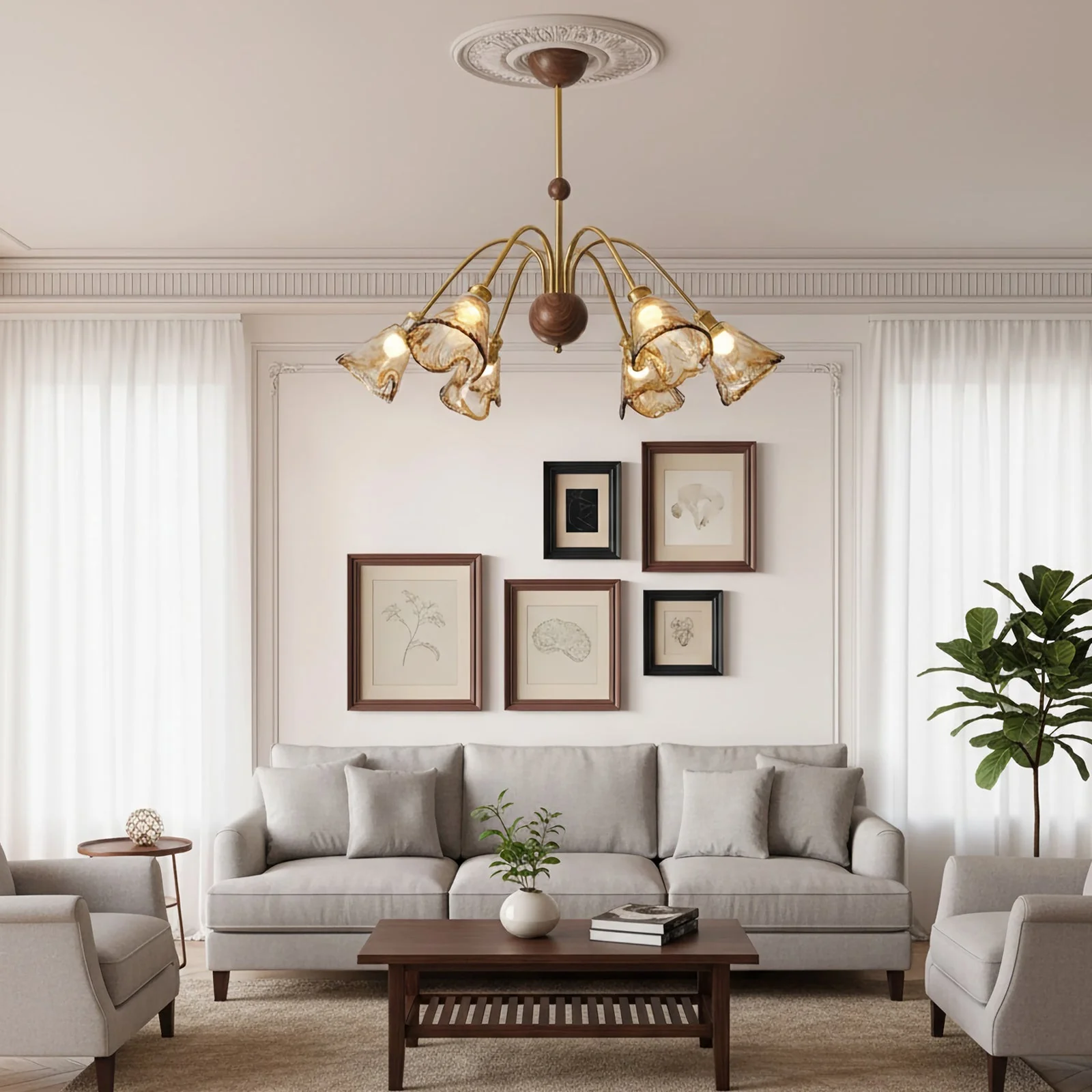 Amber Wavy Glass Floral Chandelier - Image 6