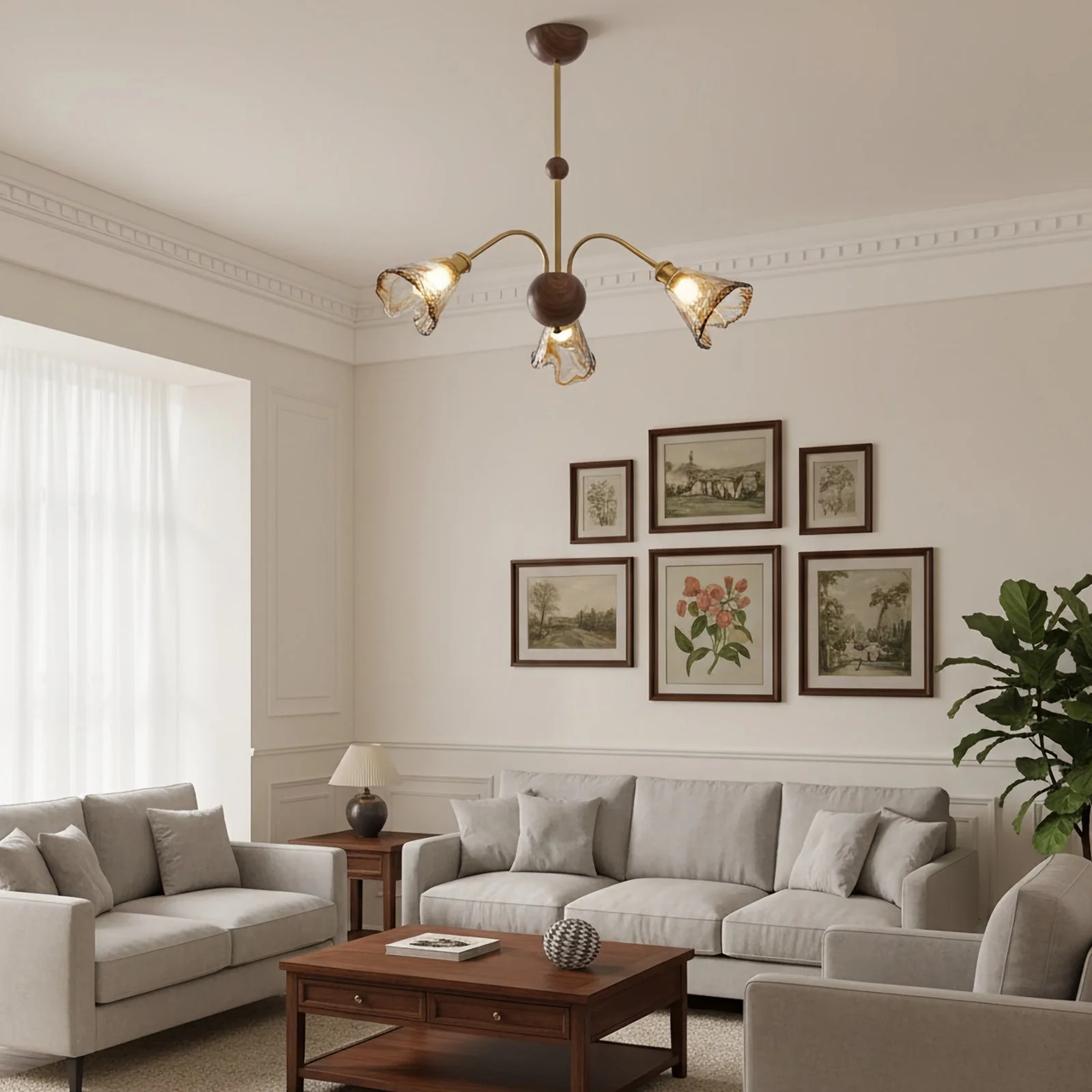 Amber Wavy Glass Floral Chandelier - Image 7