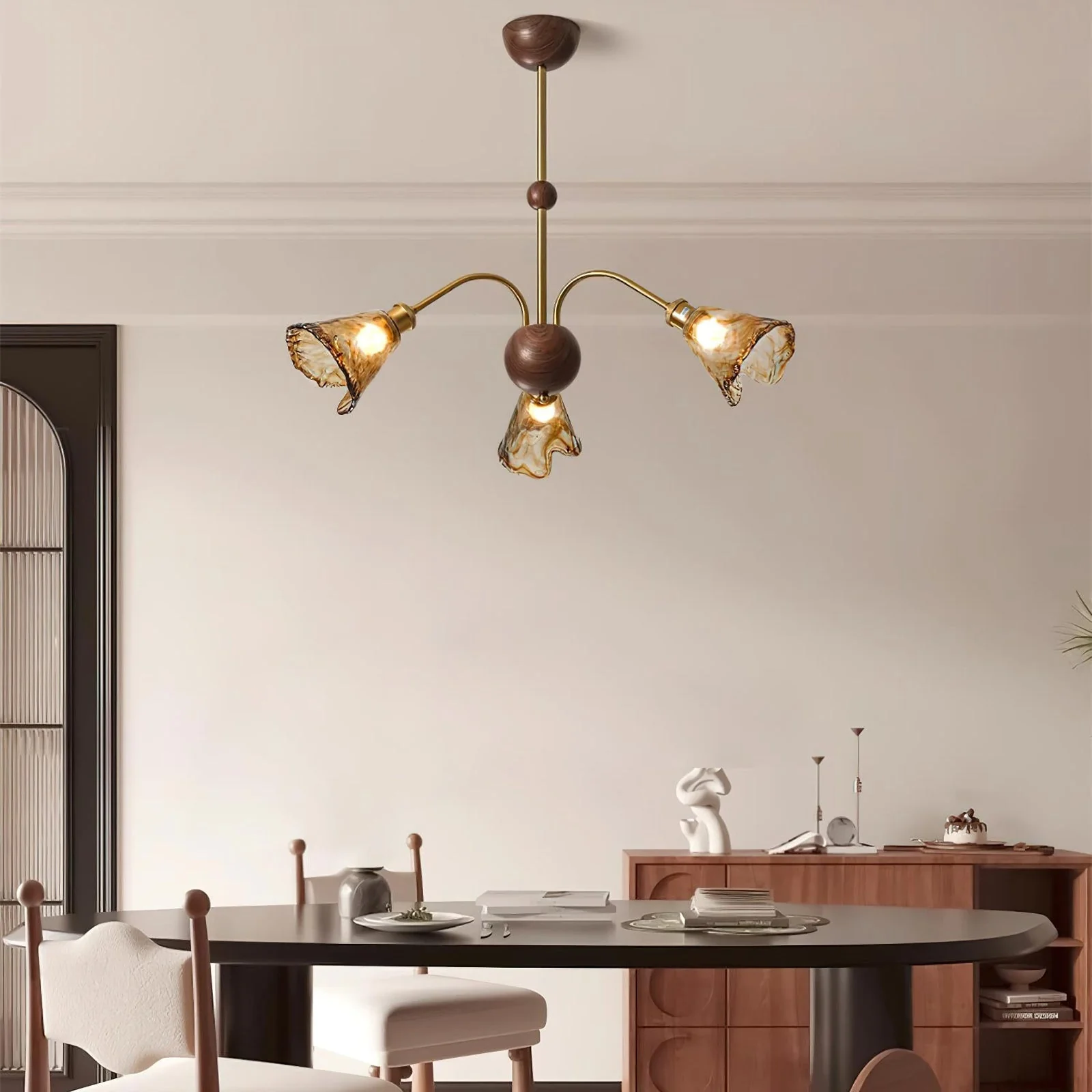Amber Wavy Glass Floral Chandelier - Image 8