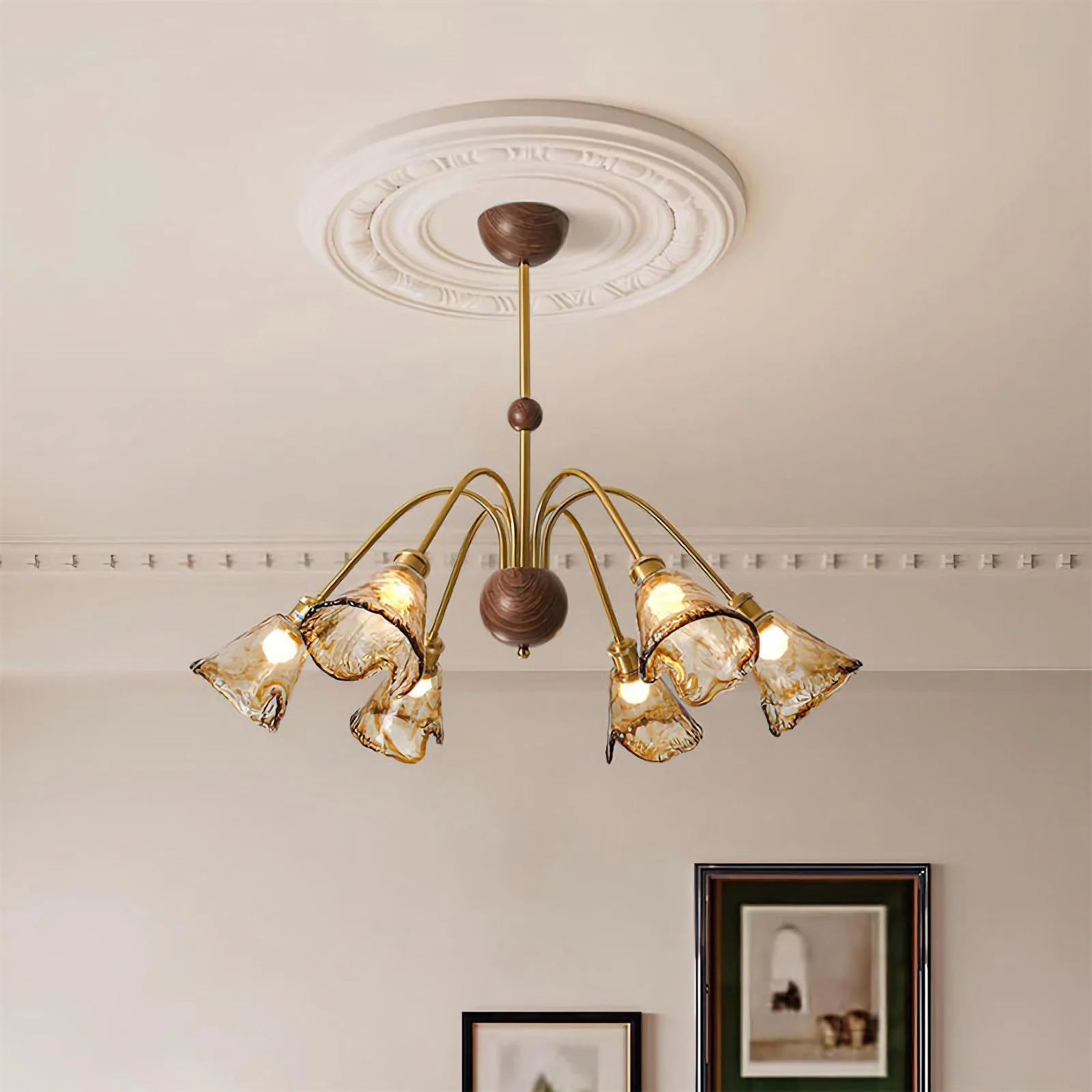 Amber Wavy Glass Floral Chandelier - Image 9