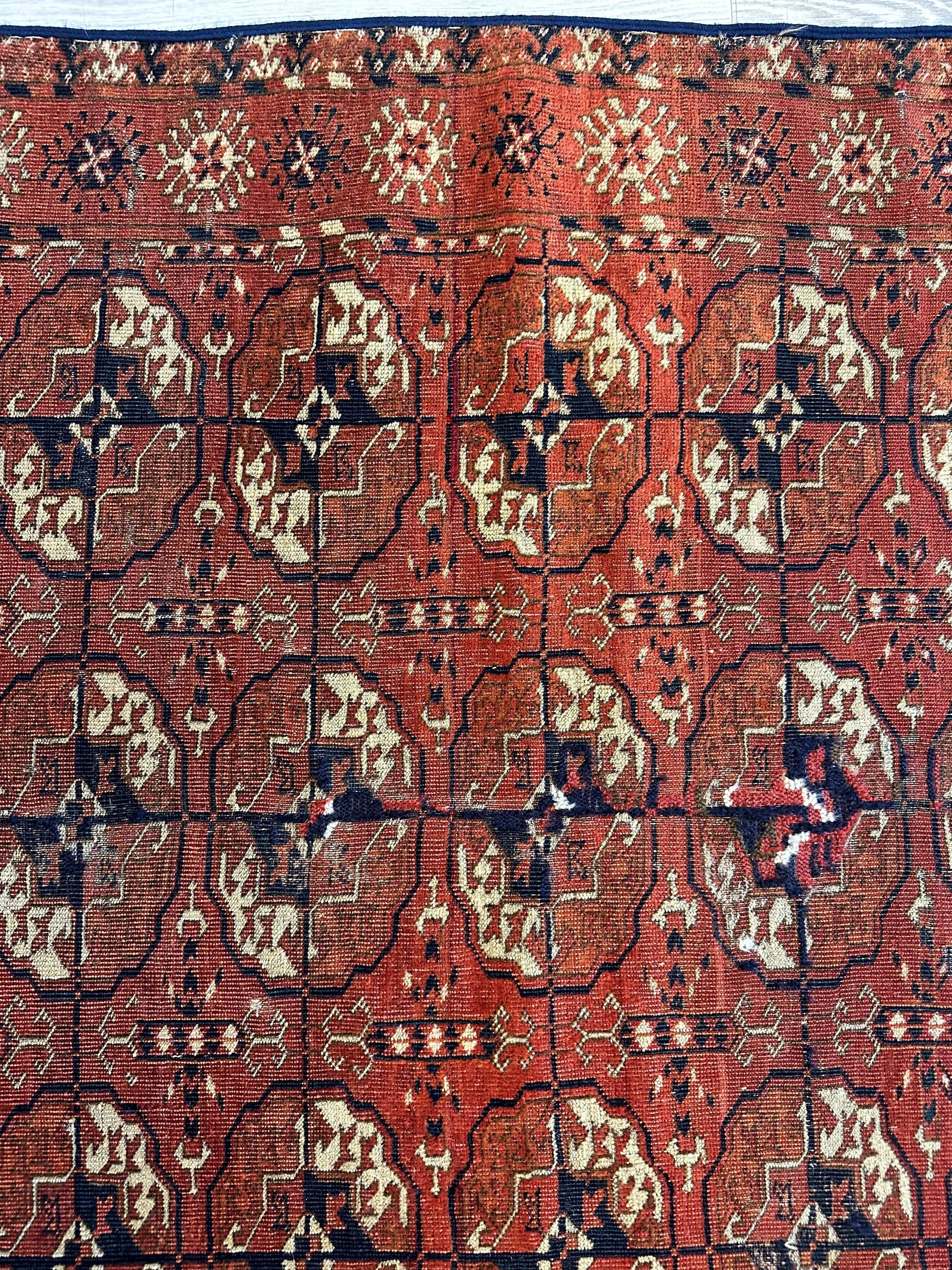 Antique 1880’s Tribal Turkoman Tekke Wedding Rug 3’4” x 4’1” - Image 11