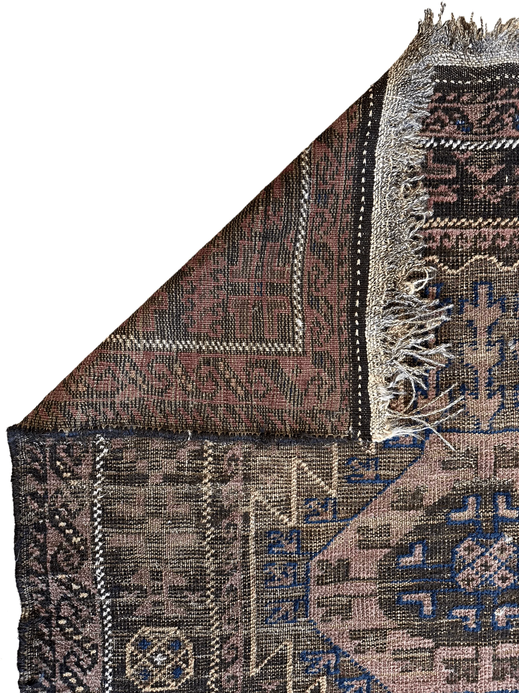 Antique 1880s Primitive Tribal Baluch Wool Rug 3’x6’4” - Image 2