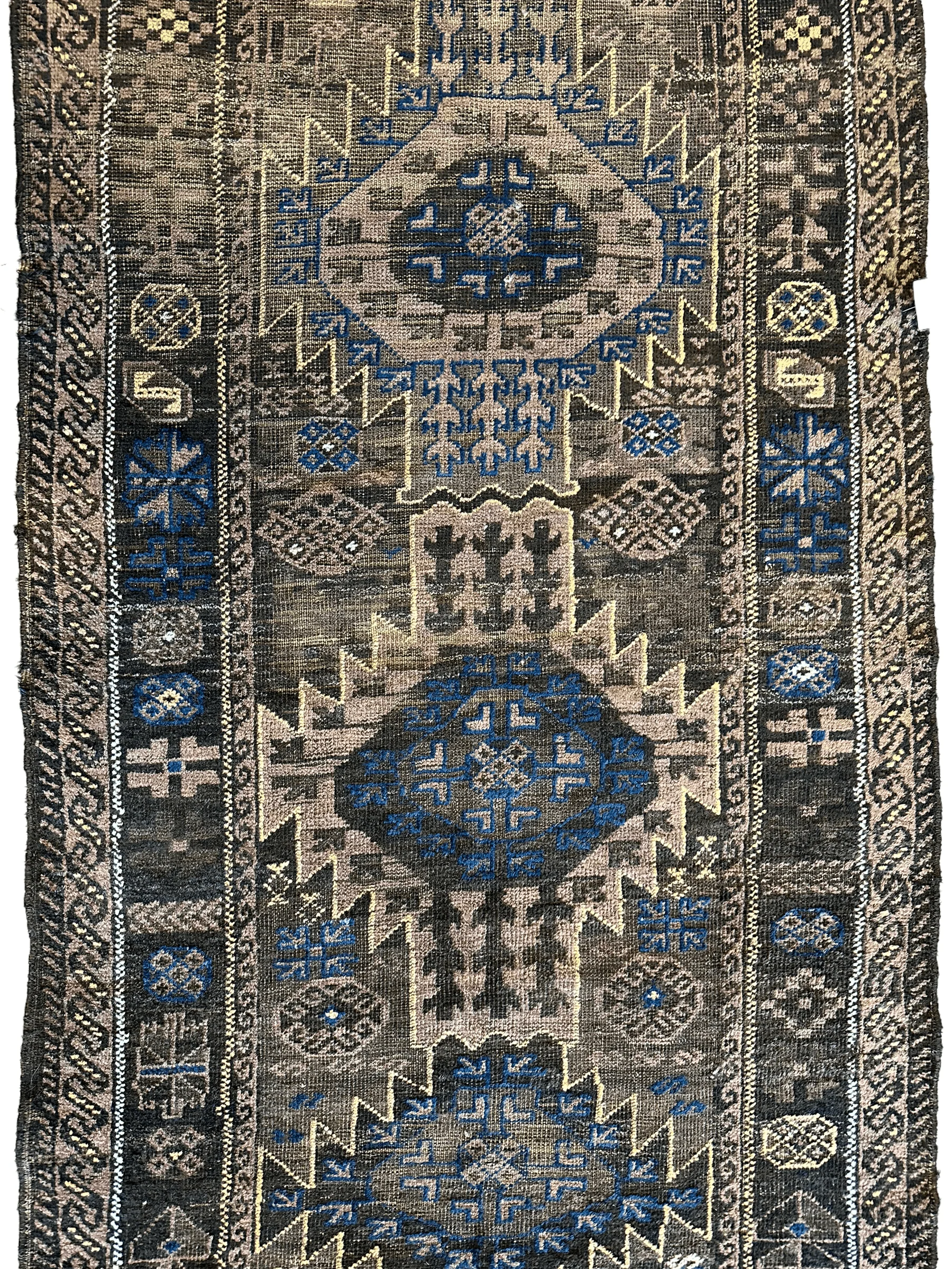Antique 1880s Primitive Tribal Baluch Wool Rug 3’x6’4” - Image 3
