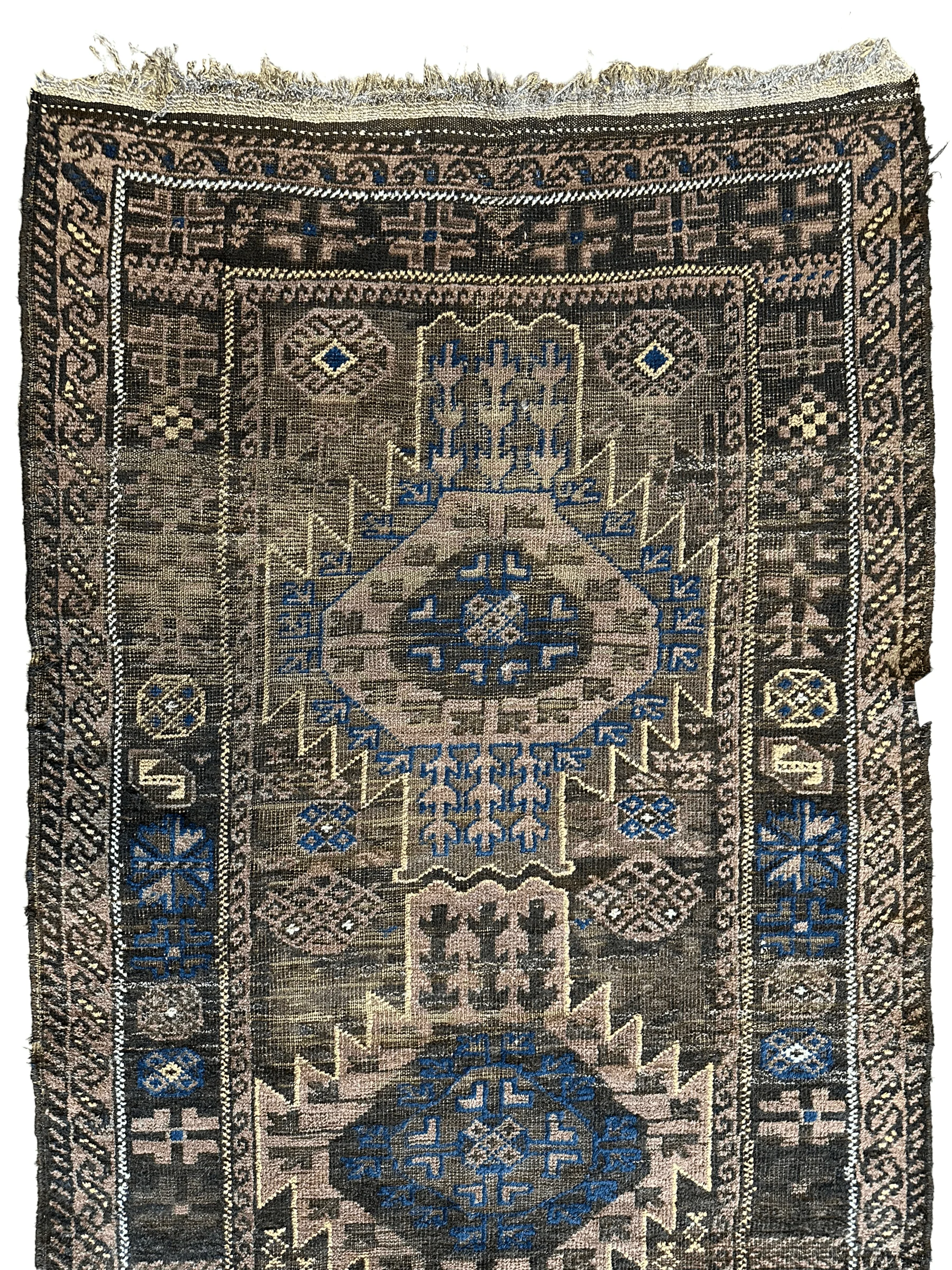 Antique 1880s Primitive Tribal Baluch Wool Rug 3’x6’4” - Image 4