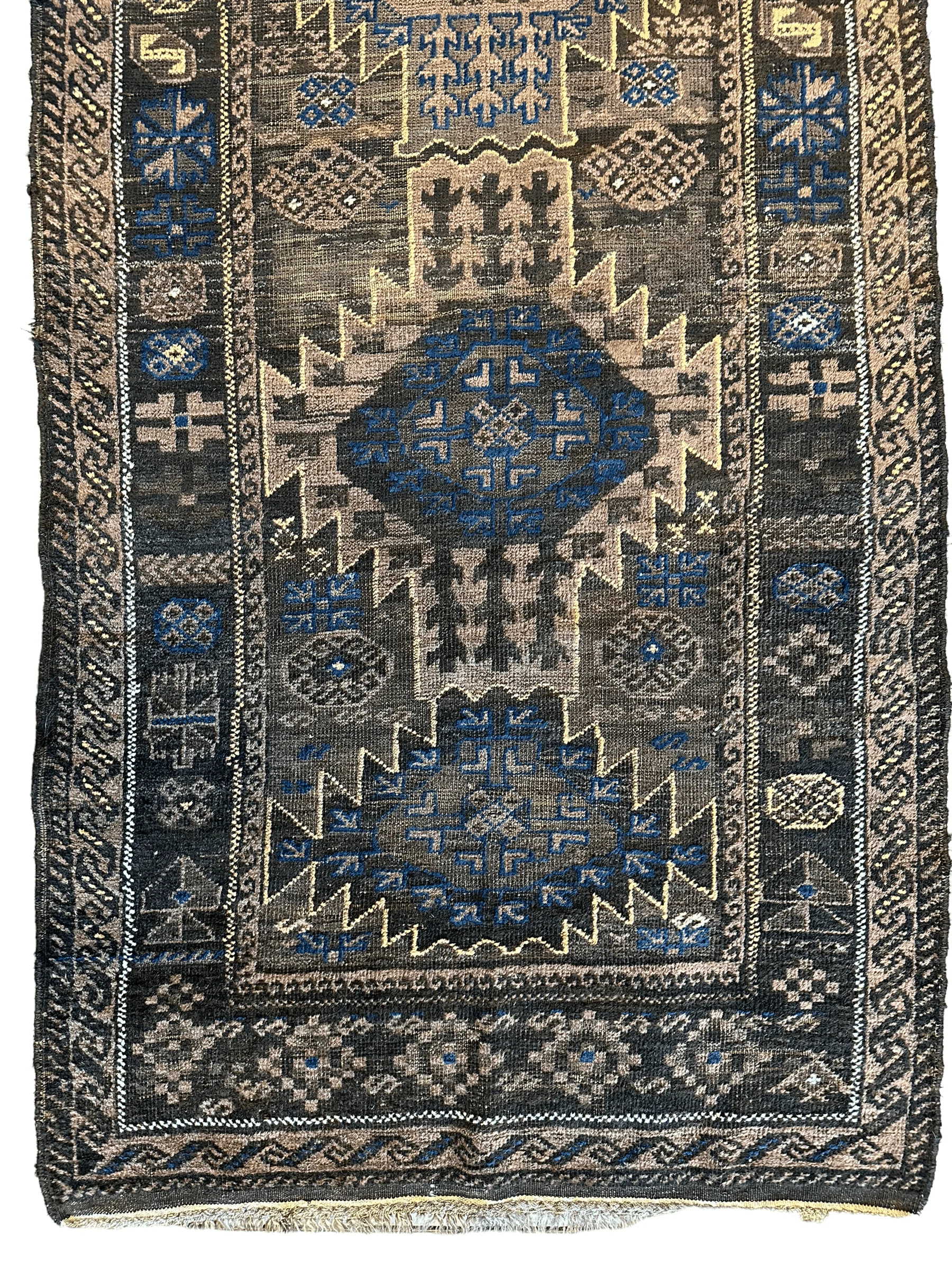 Antique 1880s Primitive Tribal Baluch Wool Rug 3’x6’4” - Image 5