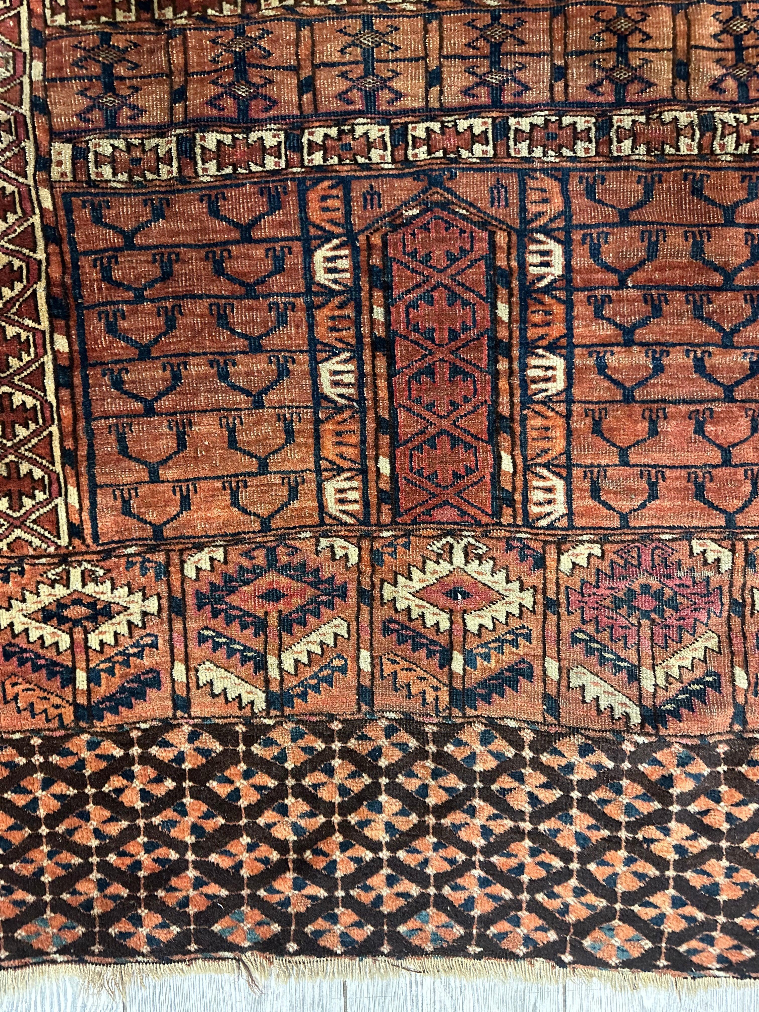 Antique 1880s Turkoman Tekke Ensi Tent Door Covering Rug 4’ x4’8” - Image 10