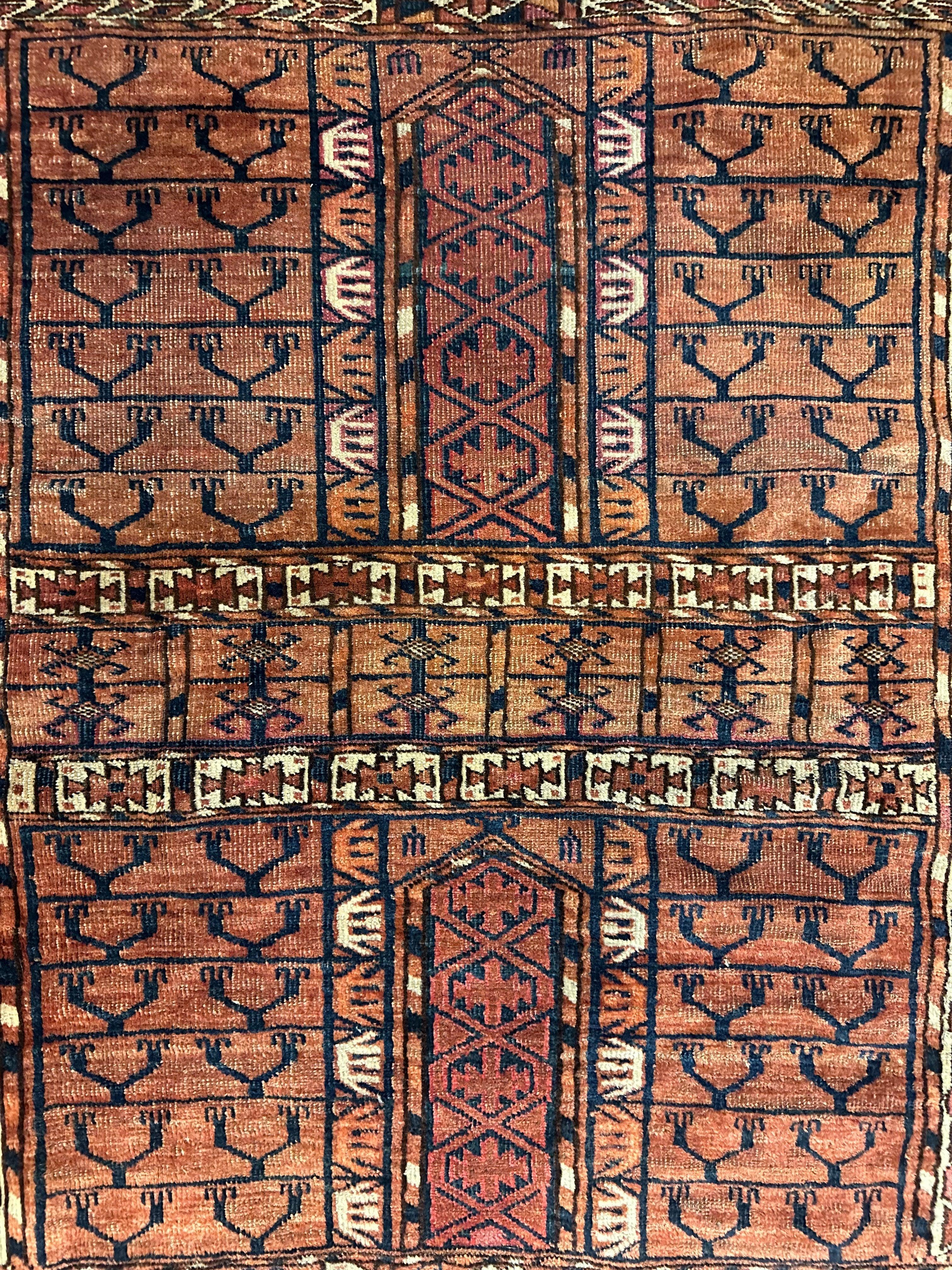 Antique 1880s Turkoman Tekke Ensi Tent Door Covering Rug 4’ x4’8” - Image 11