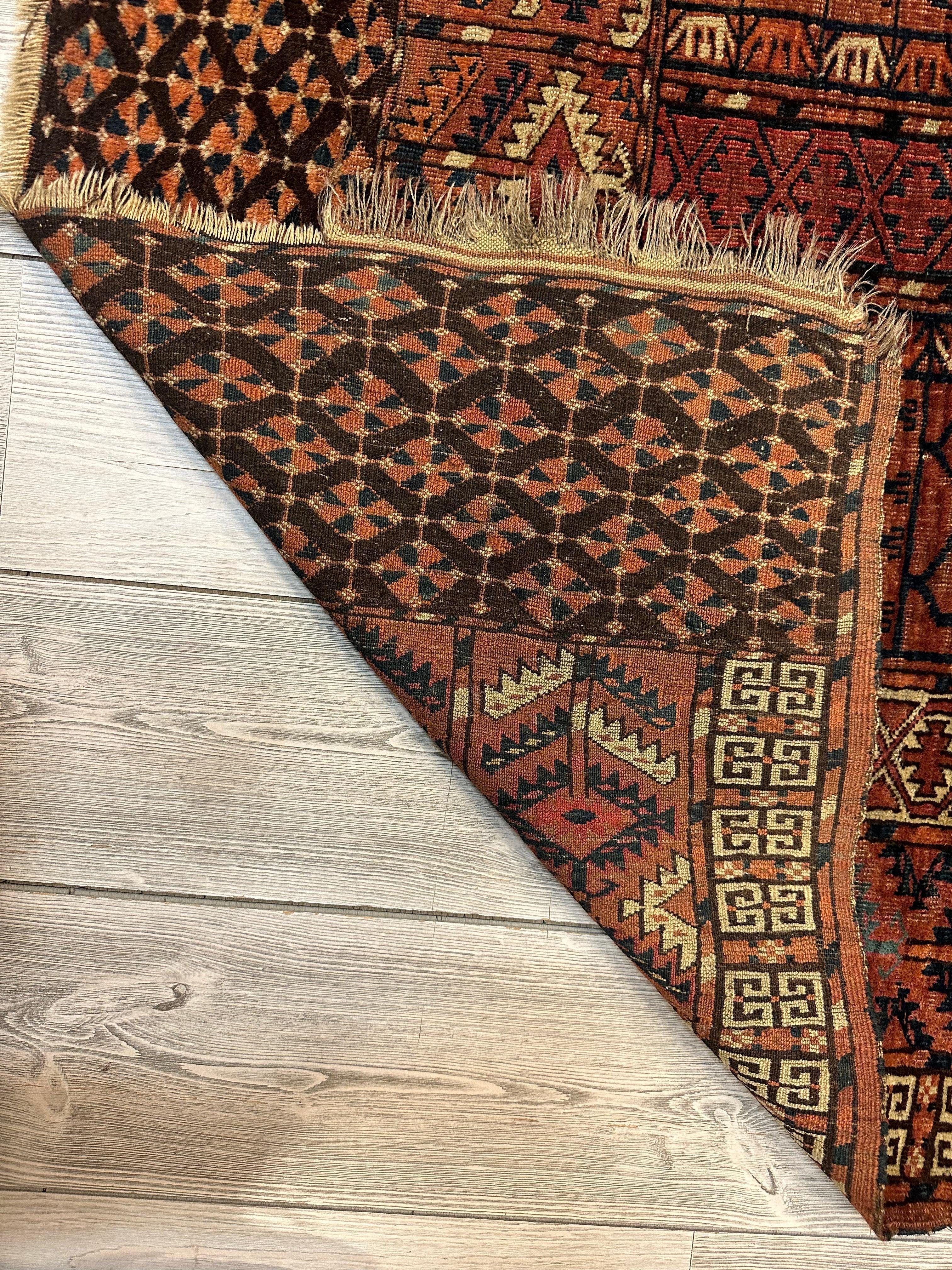 Antique 1880s Turkoman Tekke Ensi Tent Door Covering Rug 4’ x4’8” - Image 12