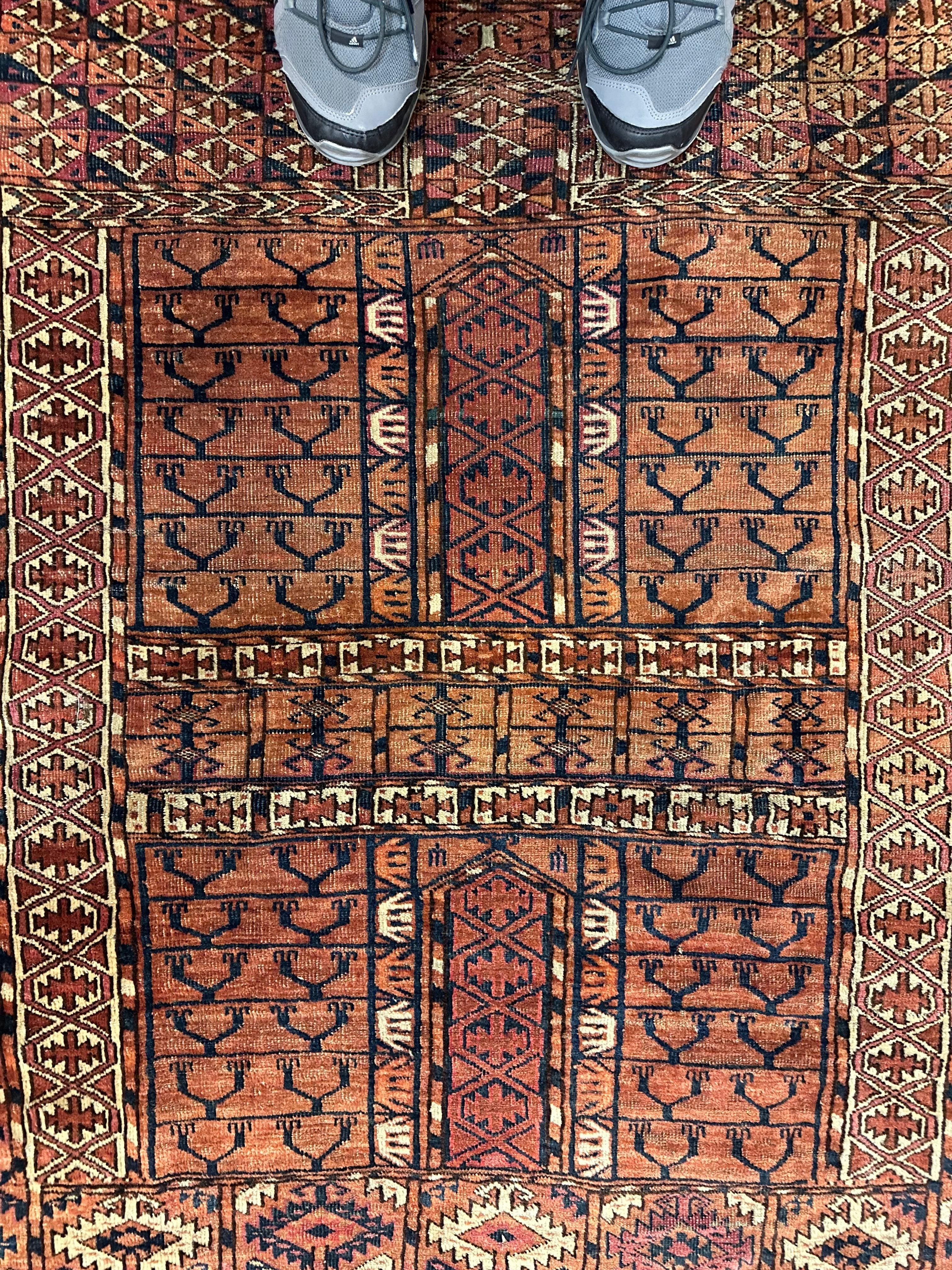 Antique 1880s Turkoman Tekke Ensi Tent Door Covering Rug 4’ x4’8” - Image 2