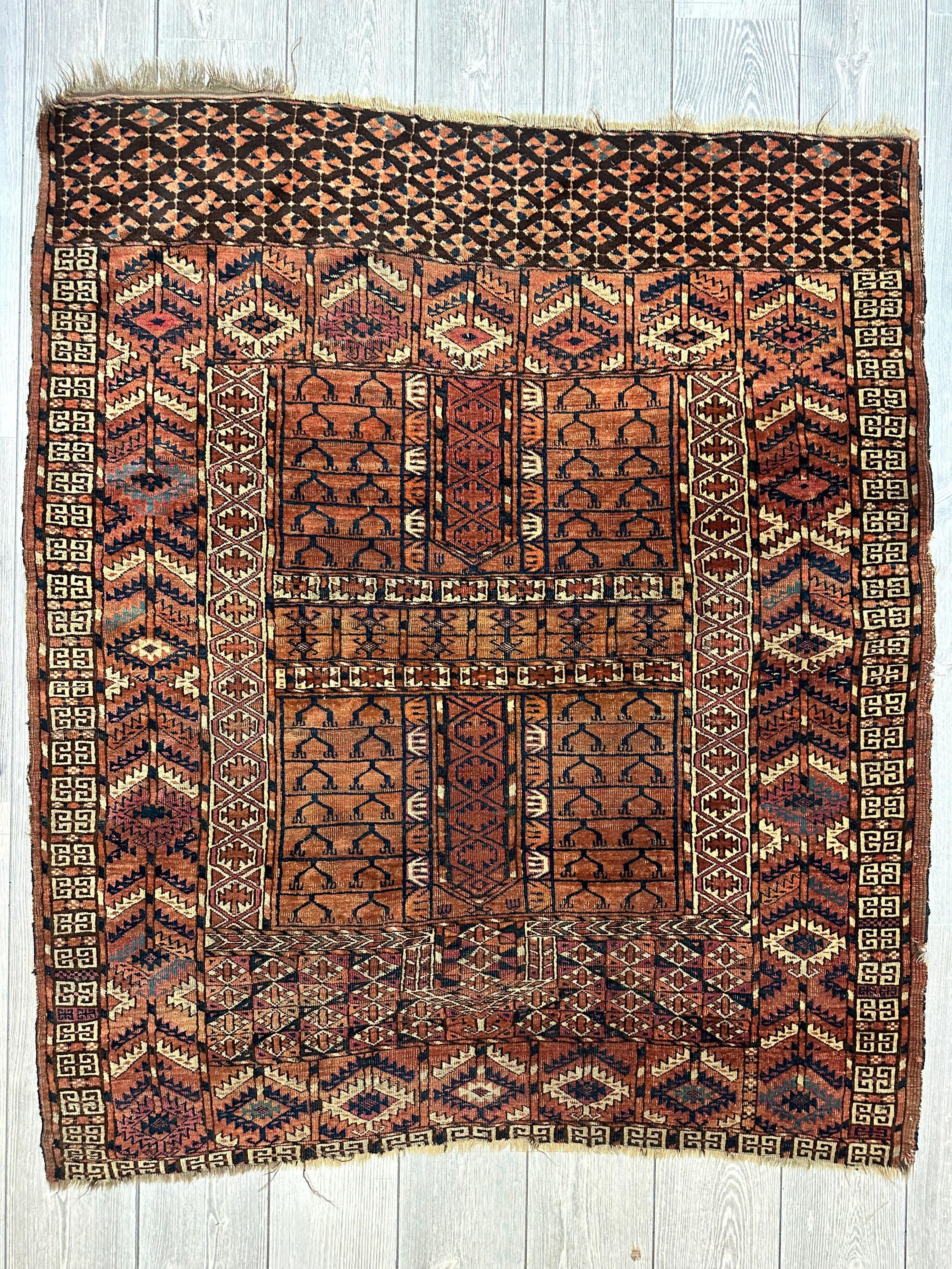 Antique 1880s Turkoman Tekke Ensi Tent Door Covering Rug 4’ x4’8” - Image 3