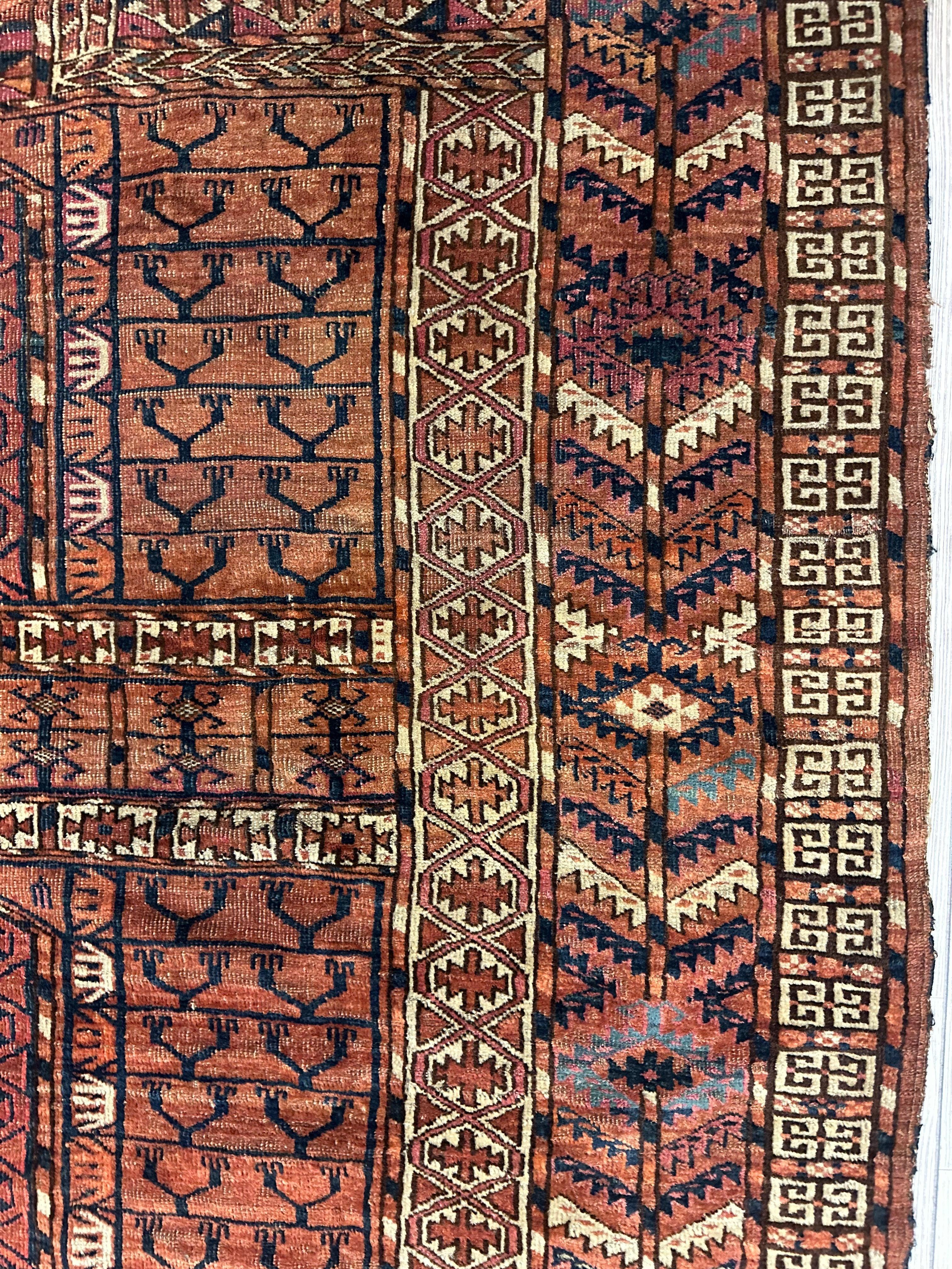 Antique 1880s Turkoman Tekke Ensi Tent Door Covering Rug 4’ x4’8” - Image 5