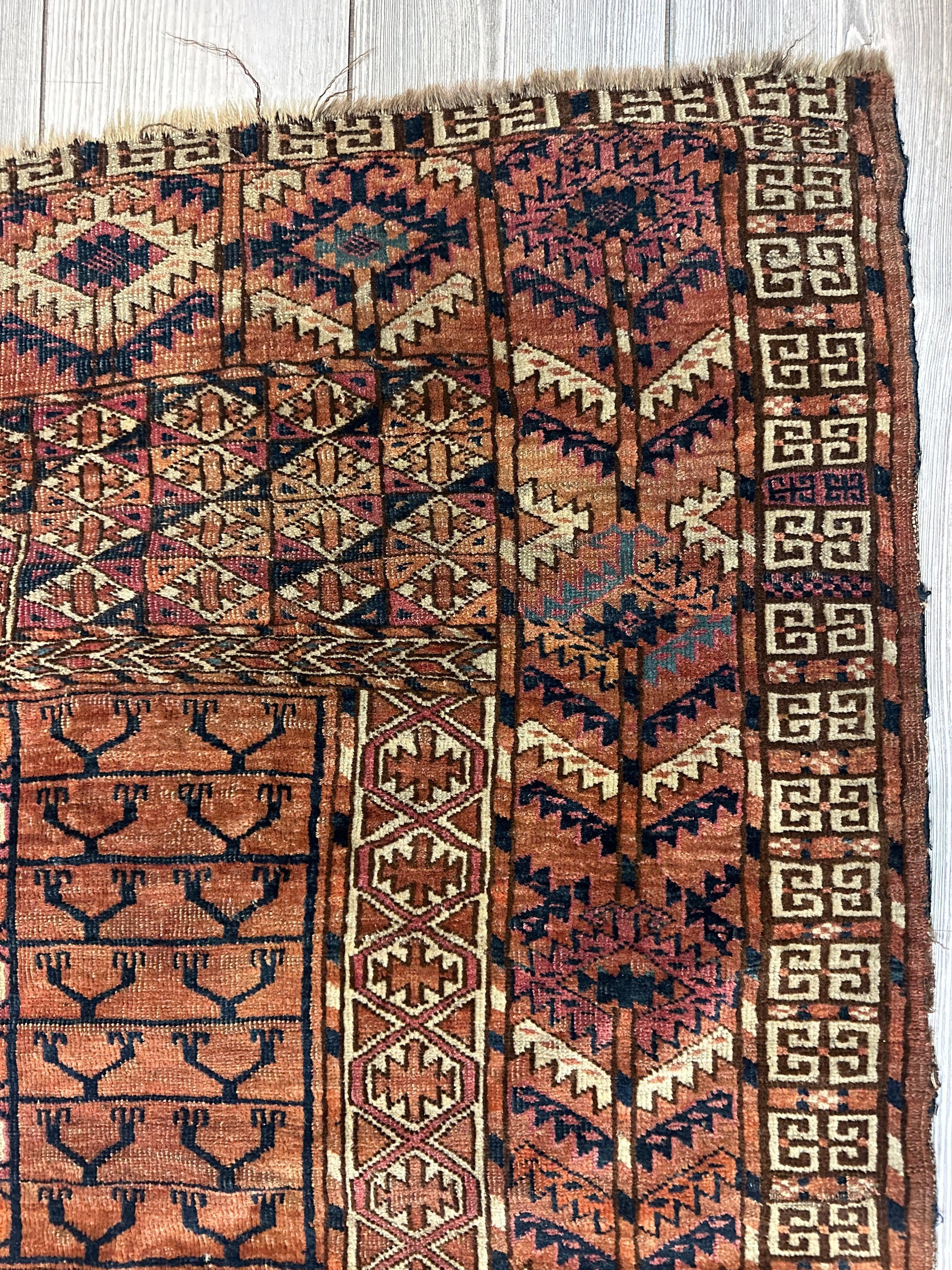 Antique 1880s Turkoman Tekke Ensi Tent Door Covering Rug 4’ x4’8” - Image 6