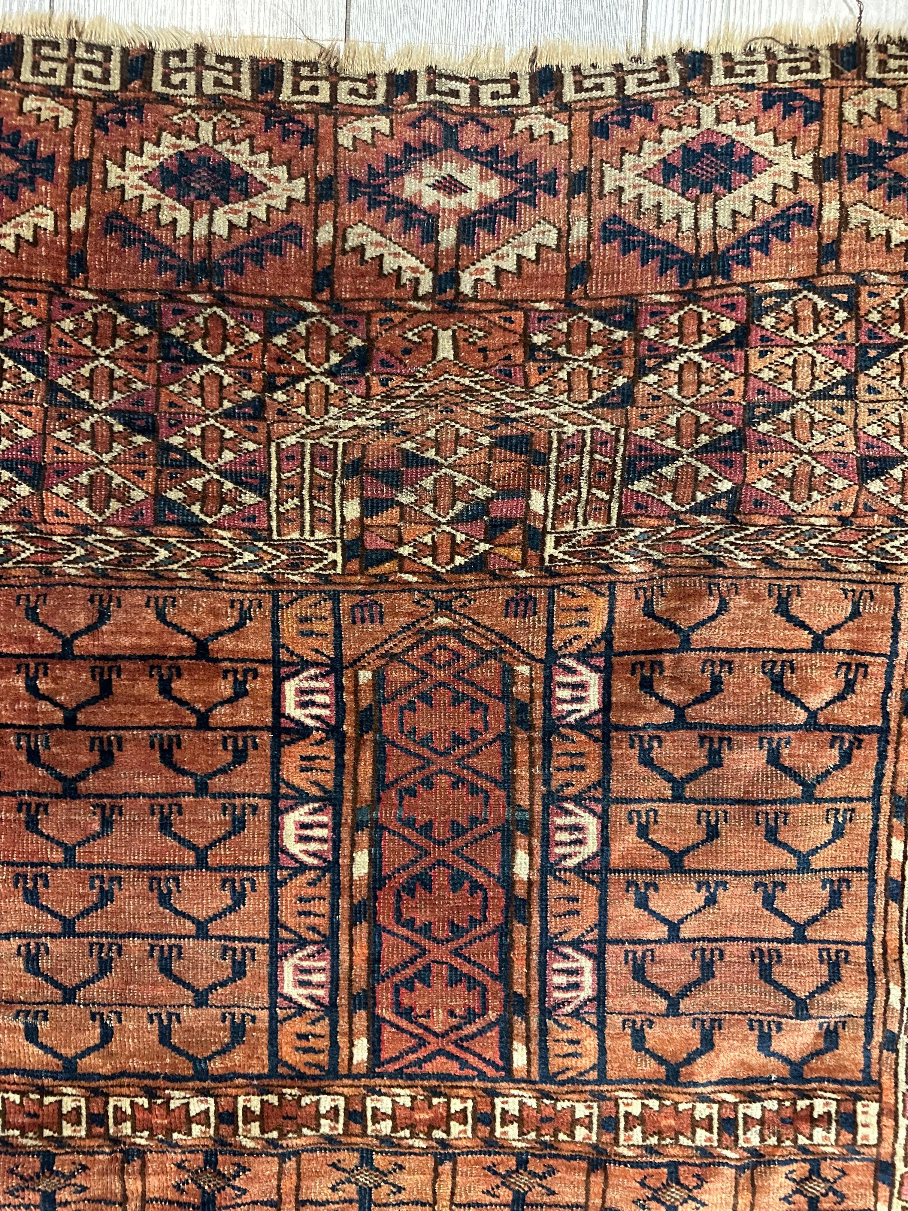 Antique 1880s Turkoman Tekke Ensi Tent Door Covering Rug 4’ x4’8” - Image 7