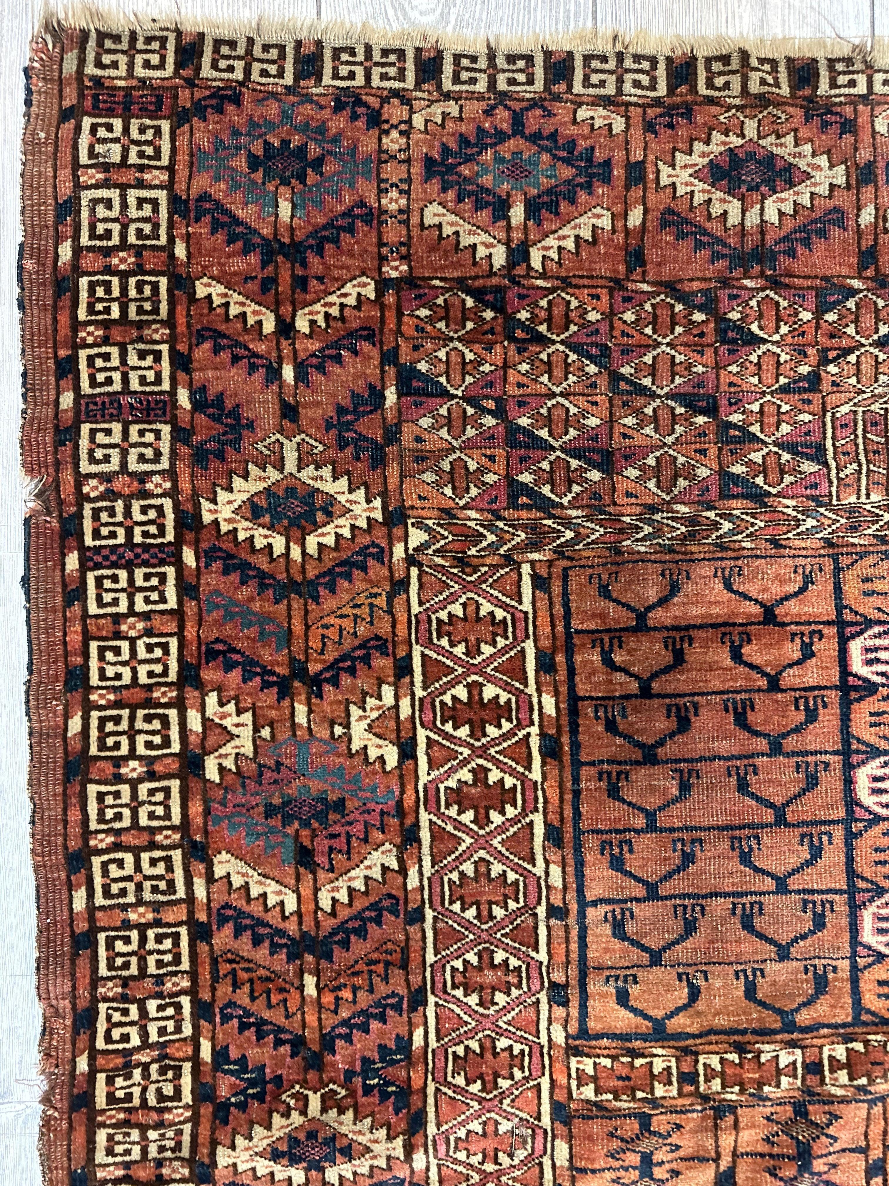 Antique 1880s Turkoman Tekke Ensi Tent Door Covering Rug 4’ x4’8” - Image 8