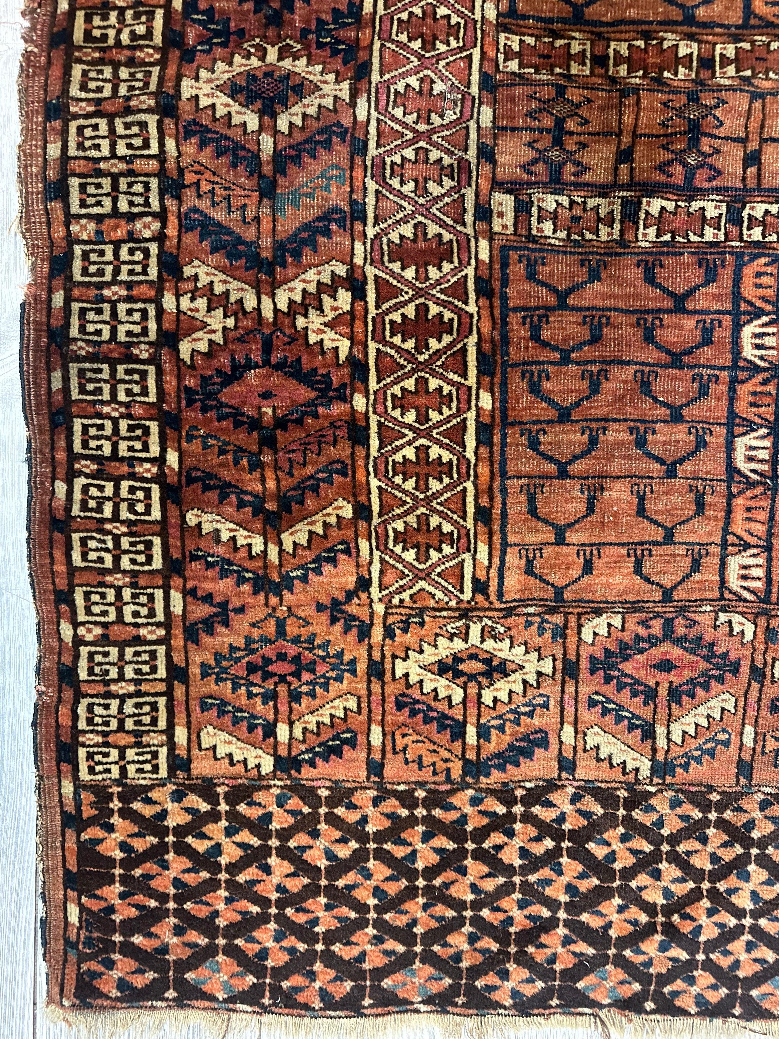 Antique 1880s Turkoman Tekke Ensi Tent Door Covering Rug 4’ x4’8” - Image 9