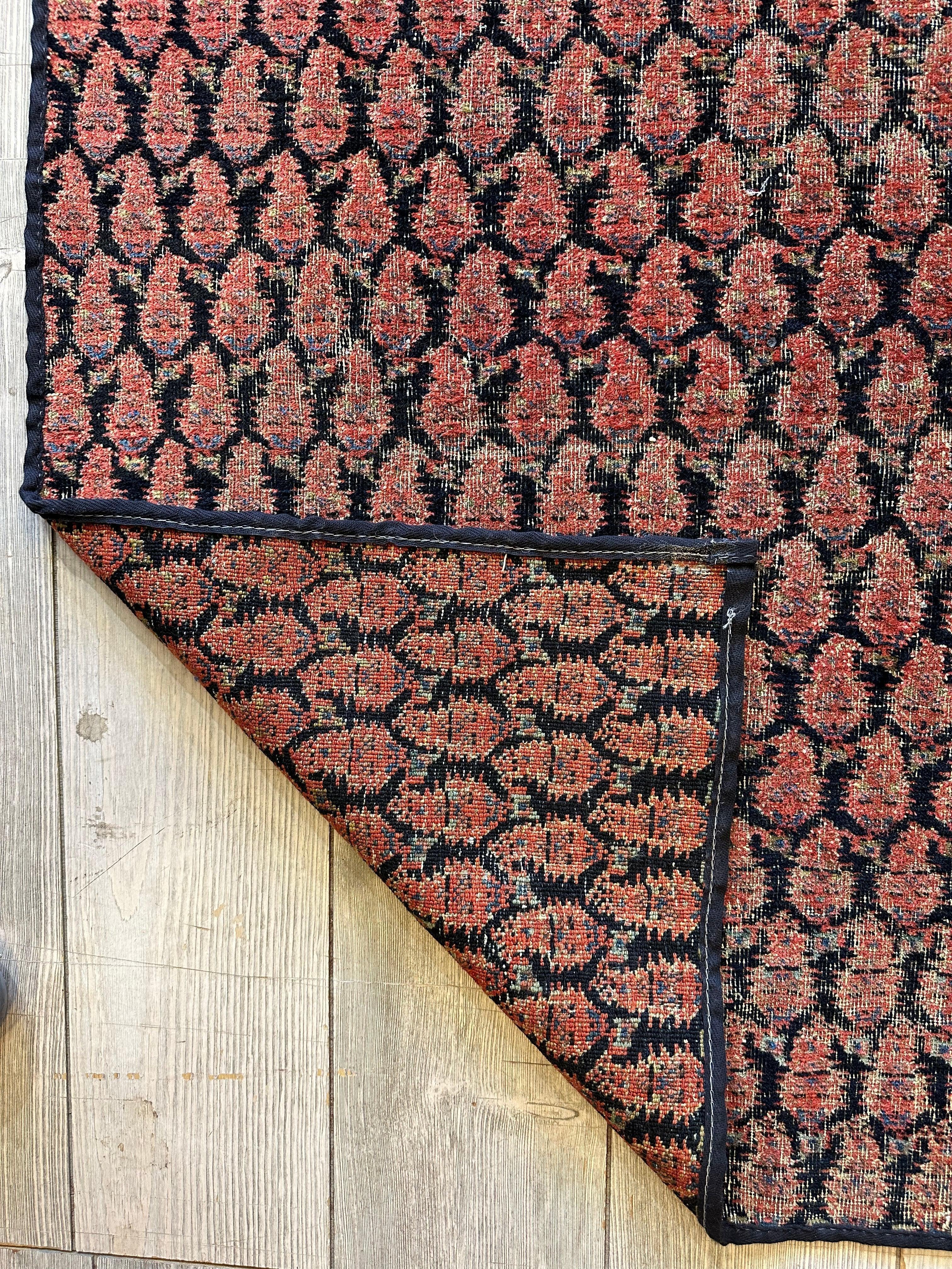 Antique All Over Paisley Kurdish Afshar Fragment Runner 3’3” x 7’7” - Image 2