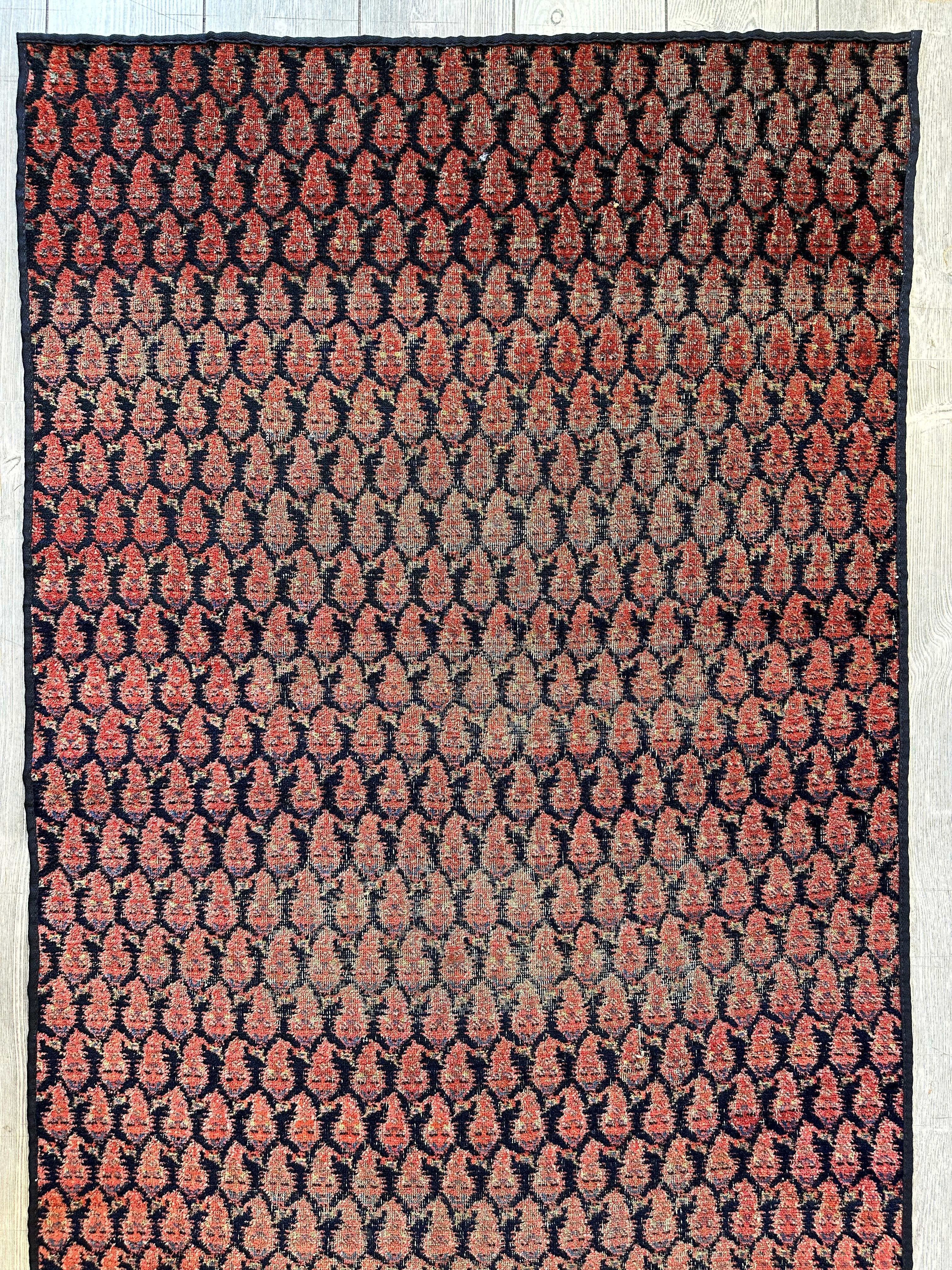Antique All Over Paisley Kurdish Afshar Fragment Runner 3’3” x 7’7” - Image 3