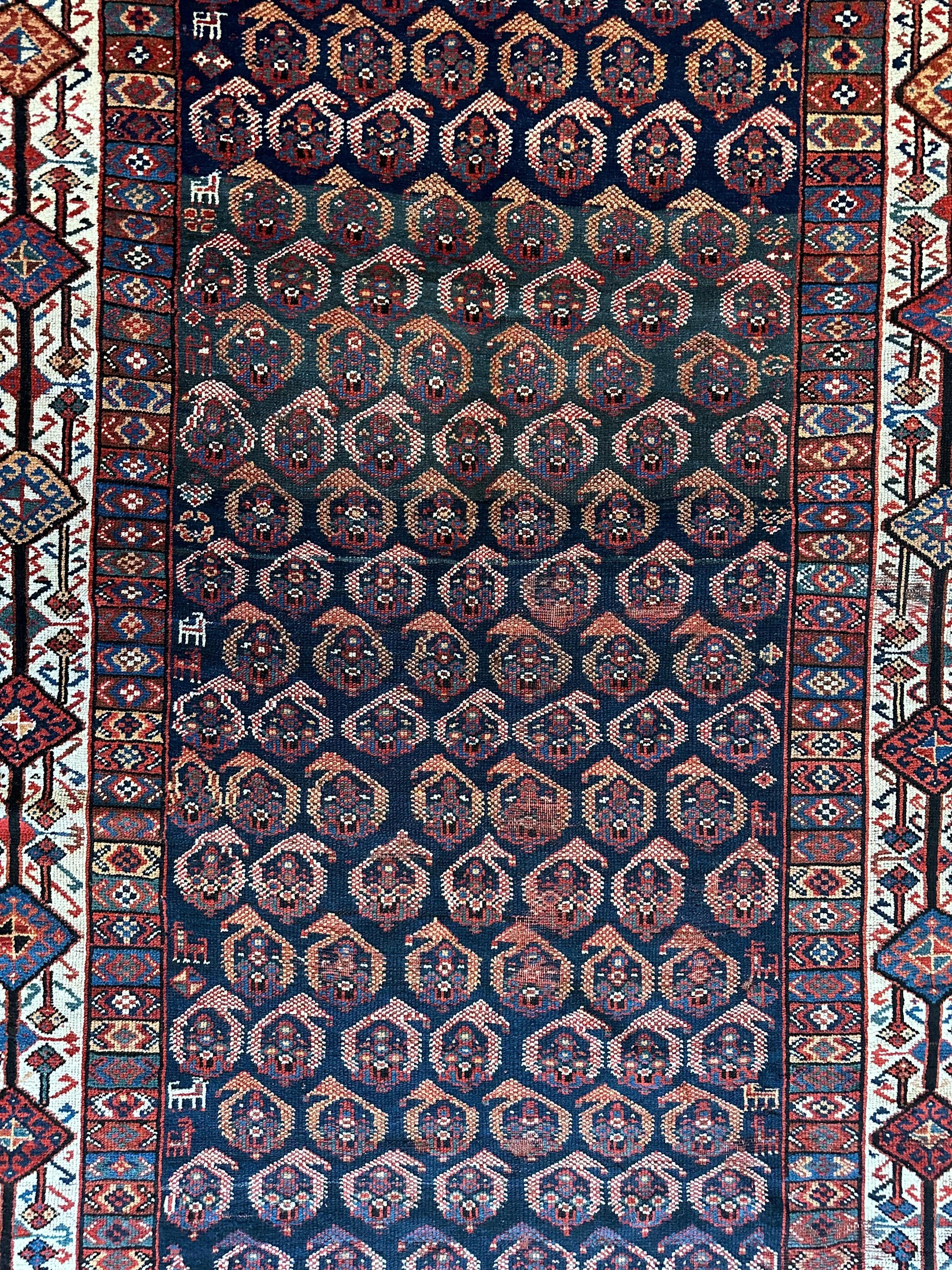Antique All Over Paisley Kurdish Afshar Rug 4’5” x 8’11” - Image 2