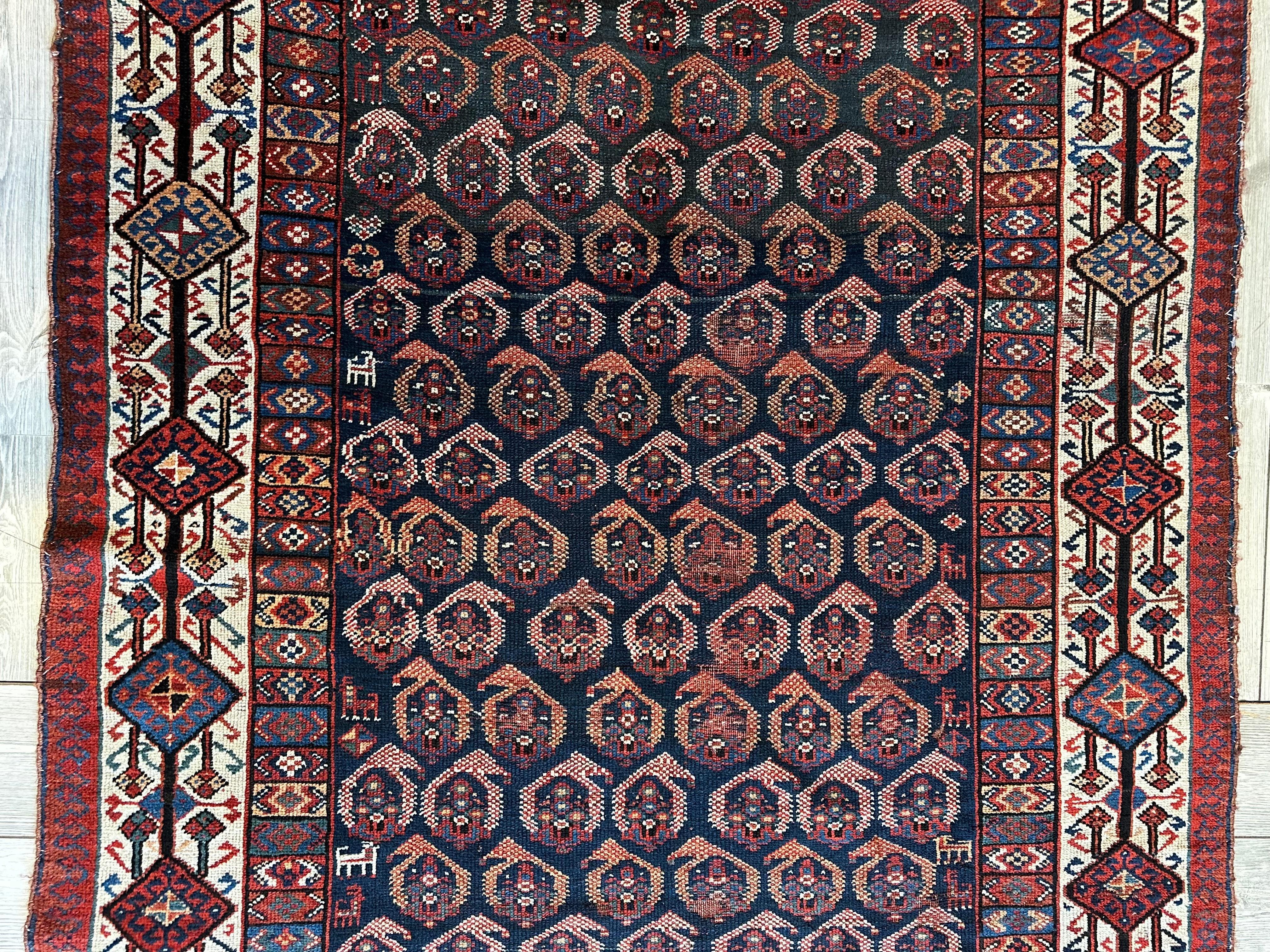 Antique All Over Paisley Kurdish Afshar Rug 4’5” x 8’11” - Image 3