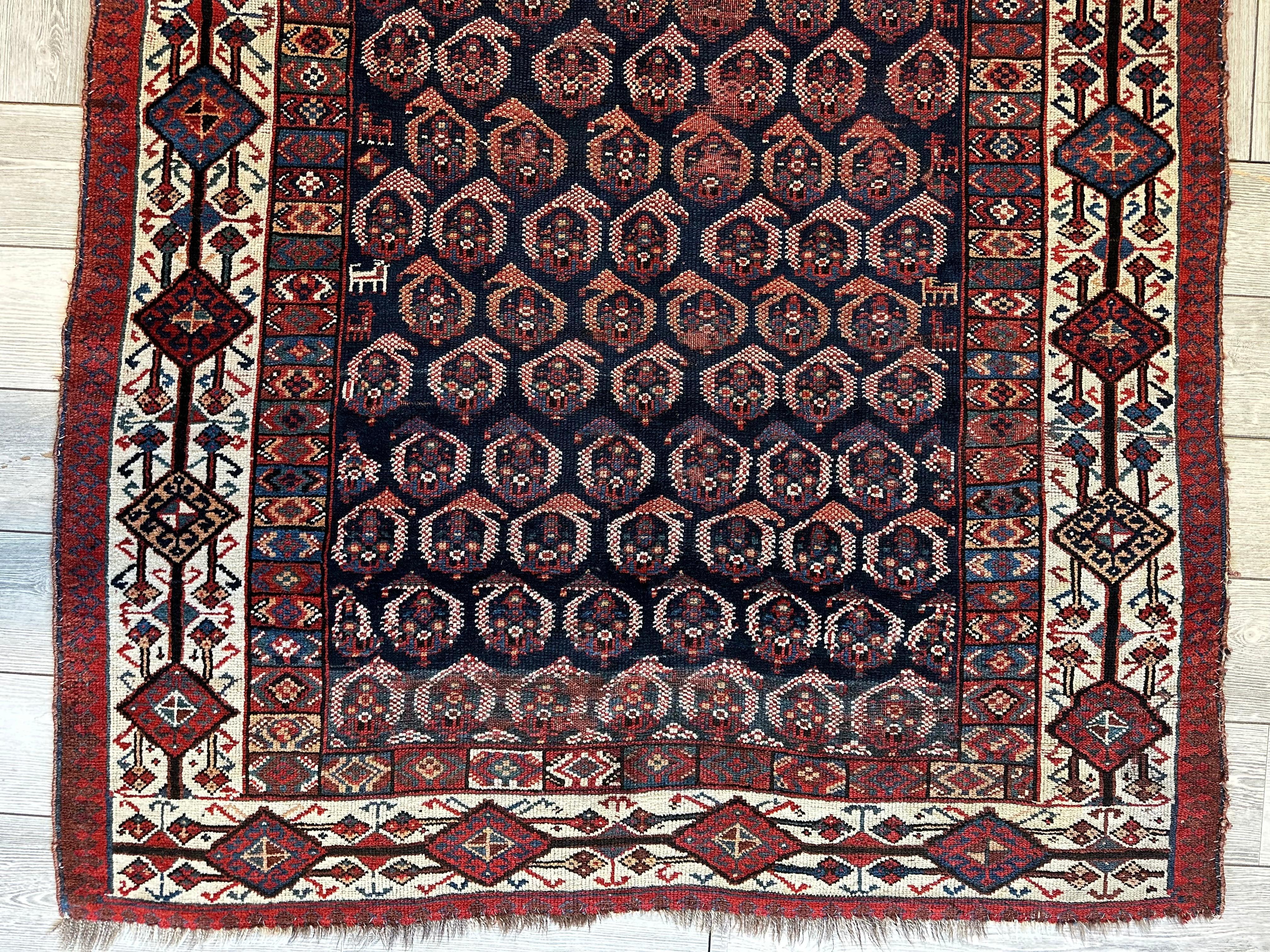 Antique All Over Paisley Kurdish Afshar Rug 4’5” x 8’11” - Image 4