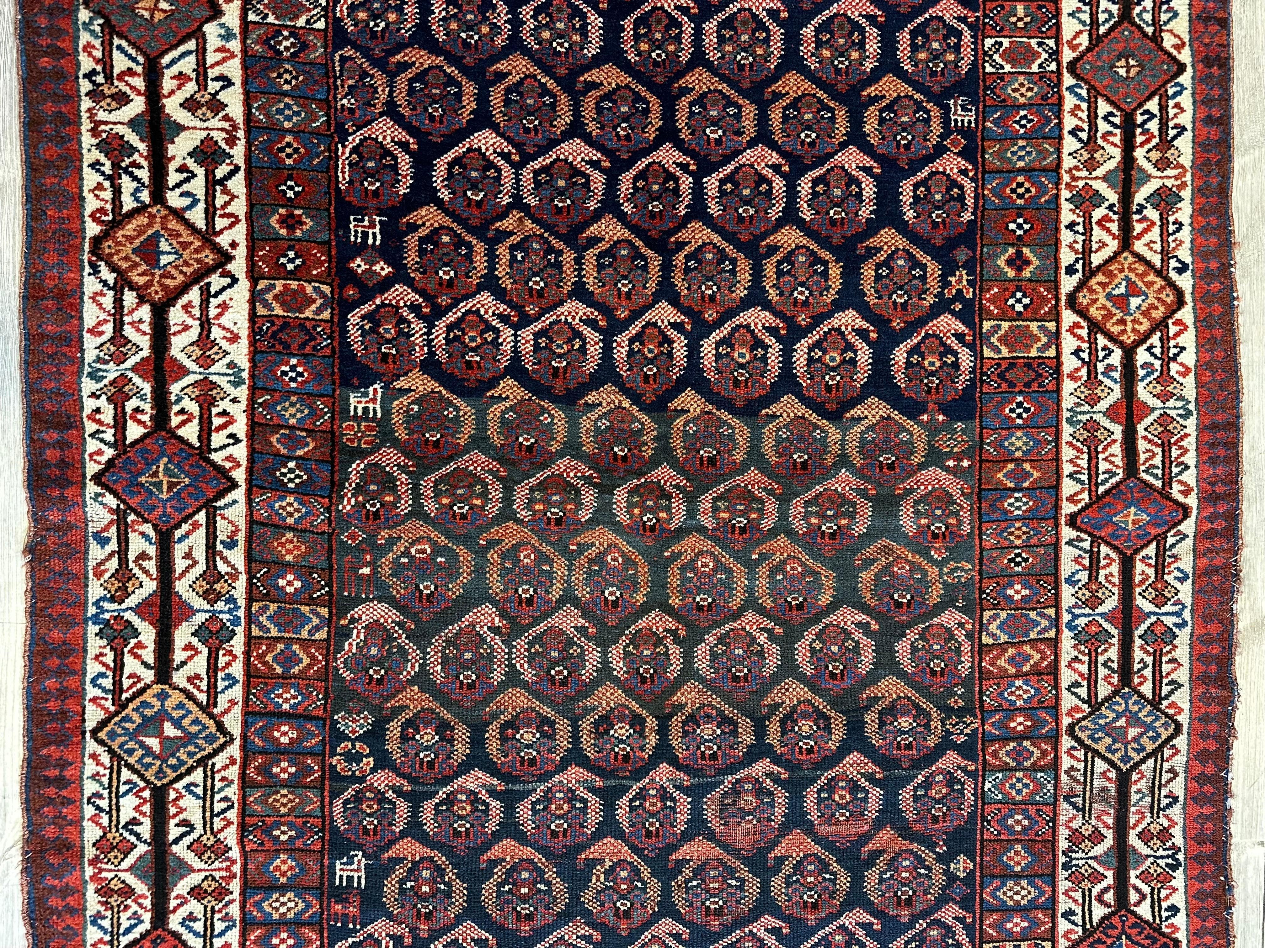 Antique All Over Paisley Kurdish Afshar Rug 4’5” x 8’11” - Image 6