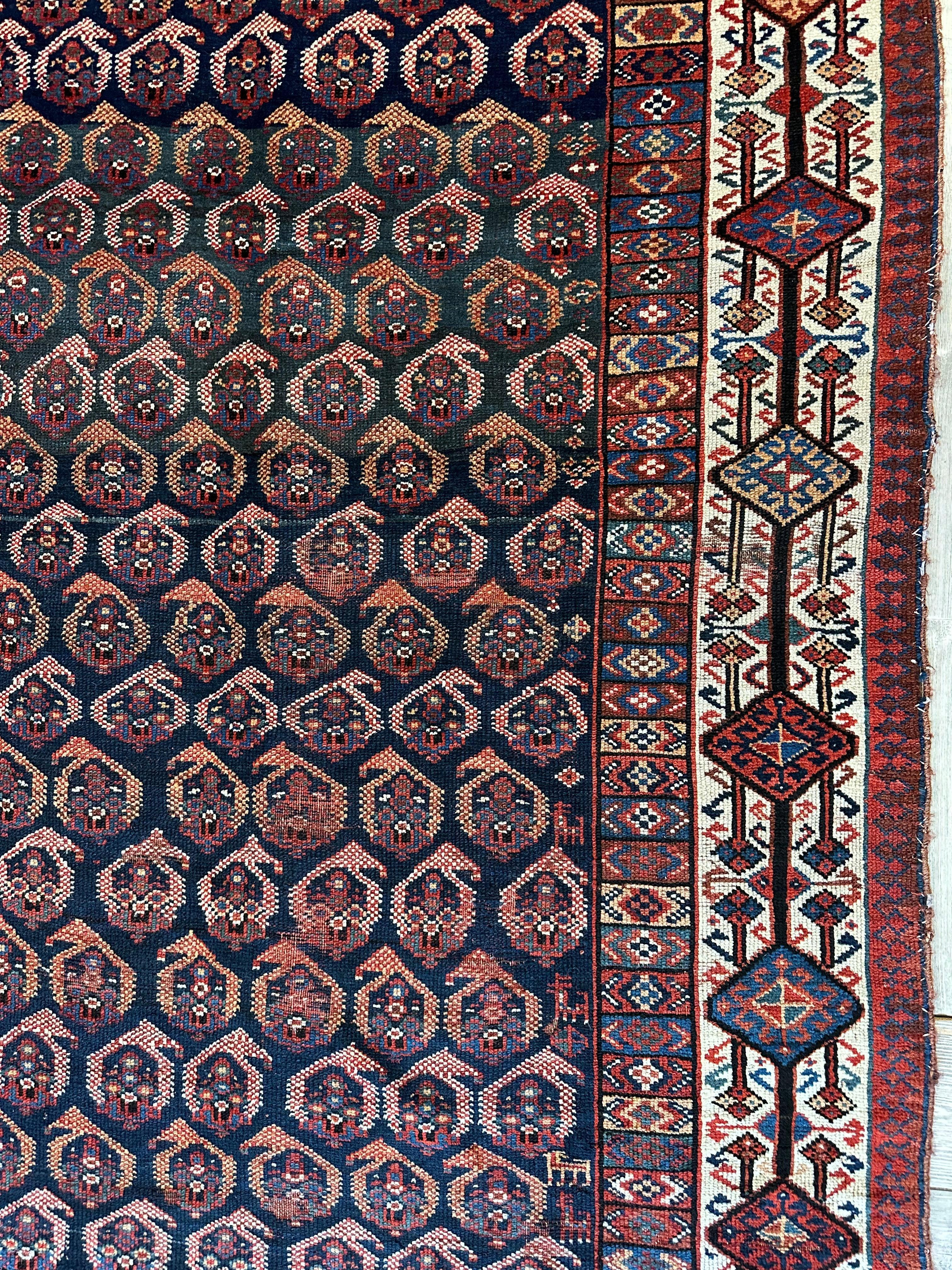 Antique All Over Paisley Kurdish Afshar Rug 4’5” x 8’11” - Image 7