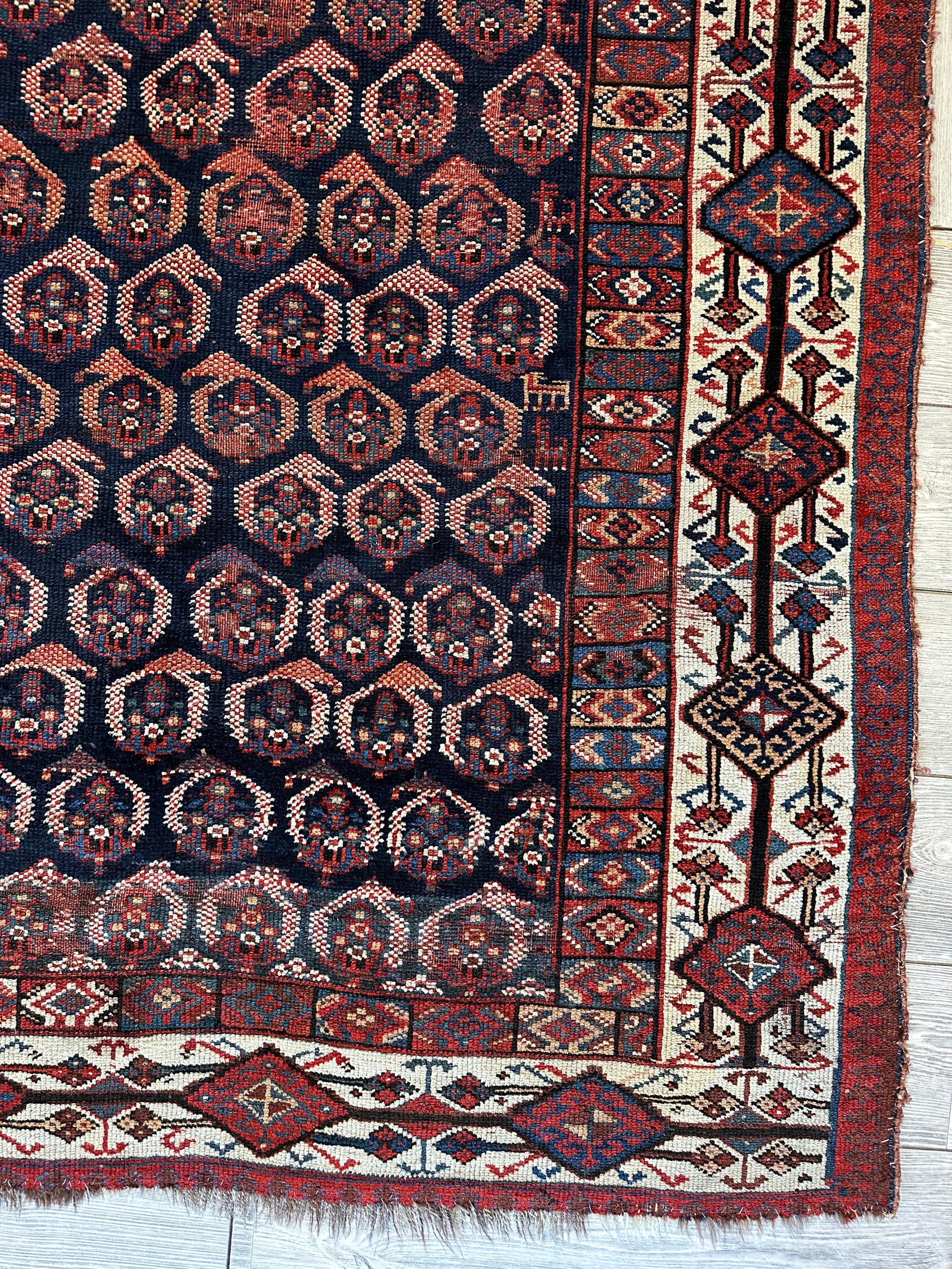 Antique All Over Paisley Kurdish Afshar Rug 4’5” x 8’11” - Image 8