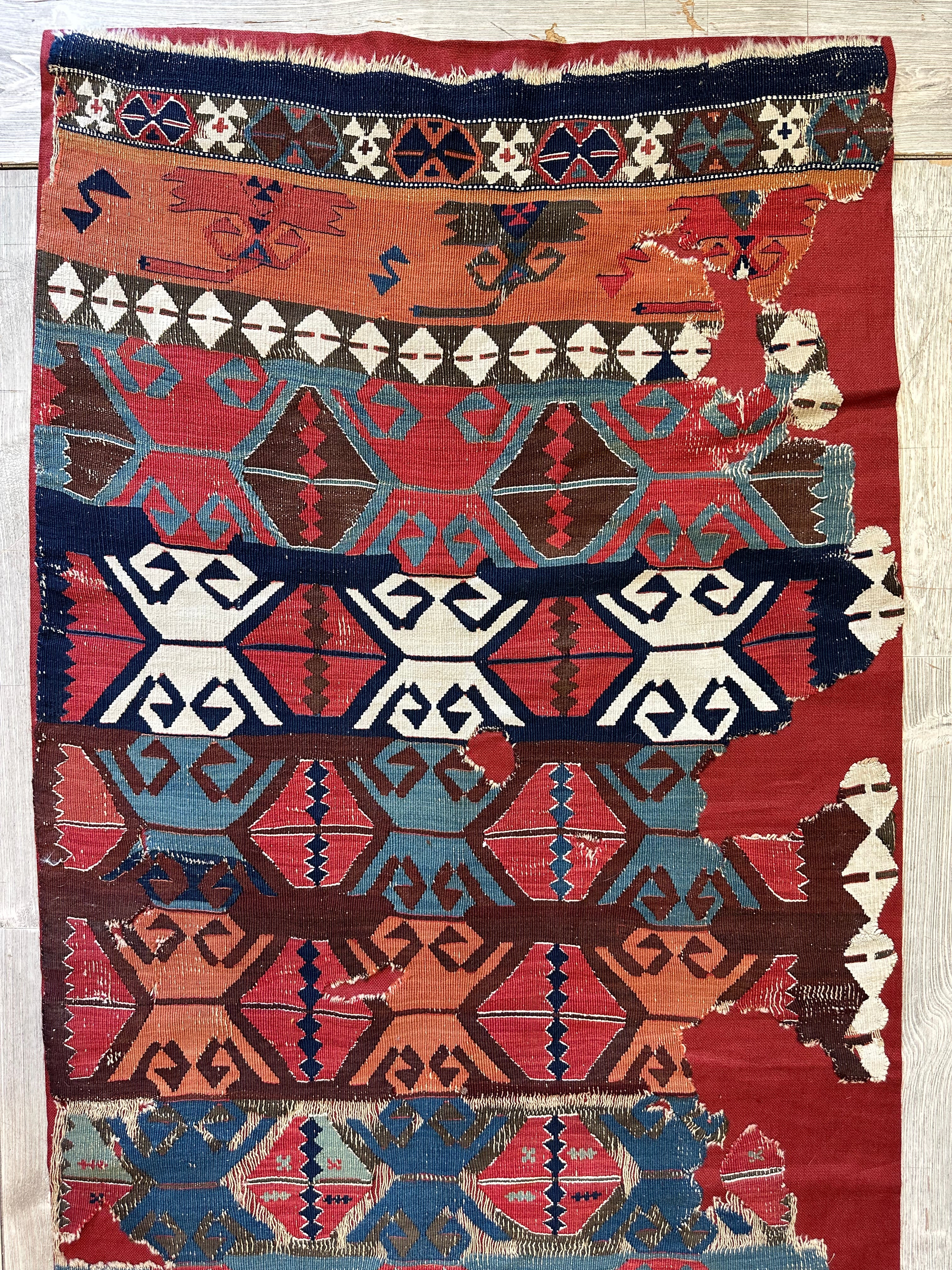 Antique Anatolian Long Kilim Fragment | 19th Century Hand-Woven Wool - Image 3