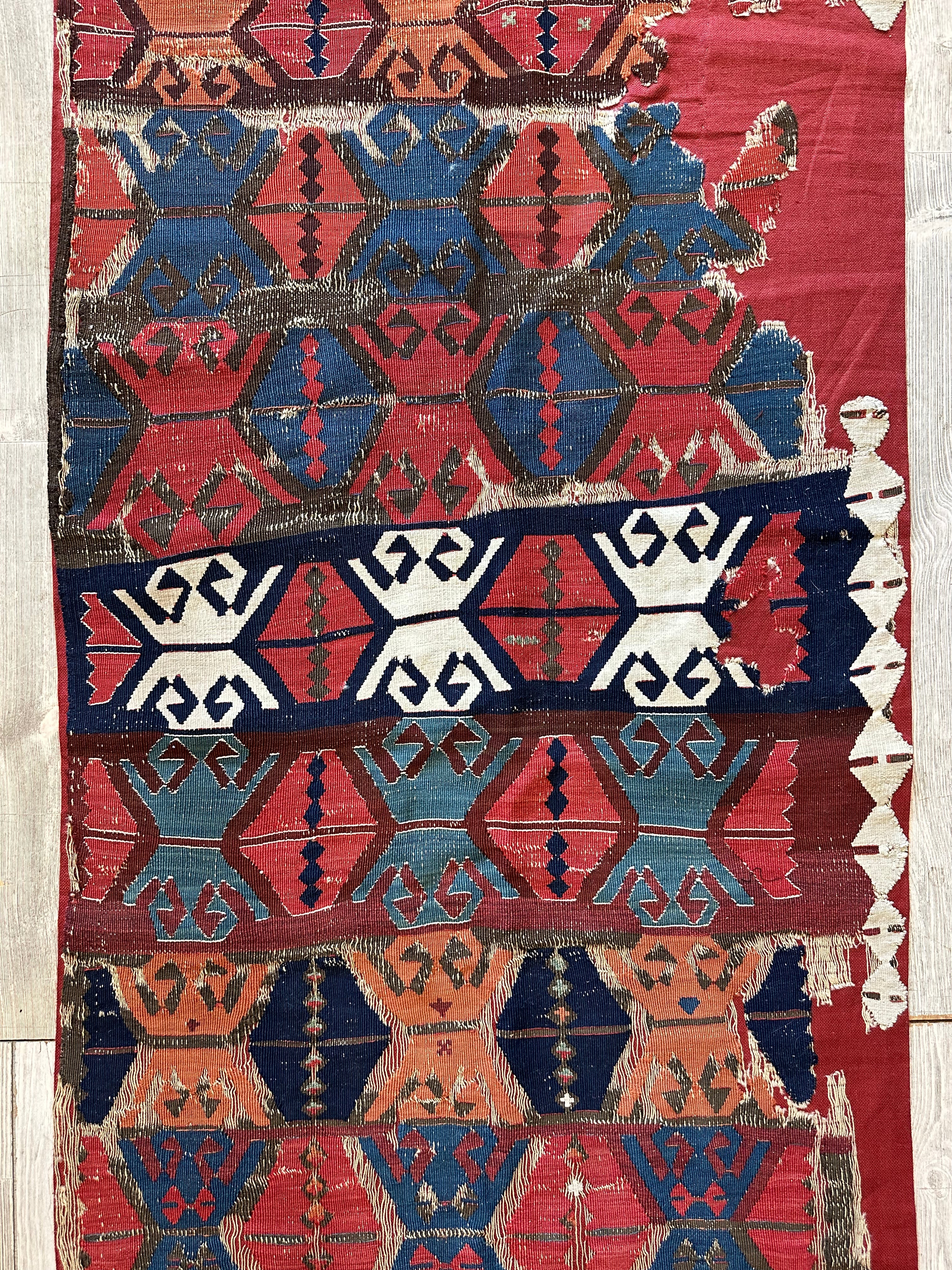 Antique Anatolian Long Kilim Fragment | 19th Century Hand-Woven Wool - Image 4