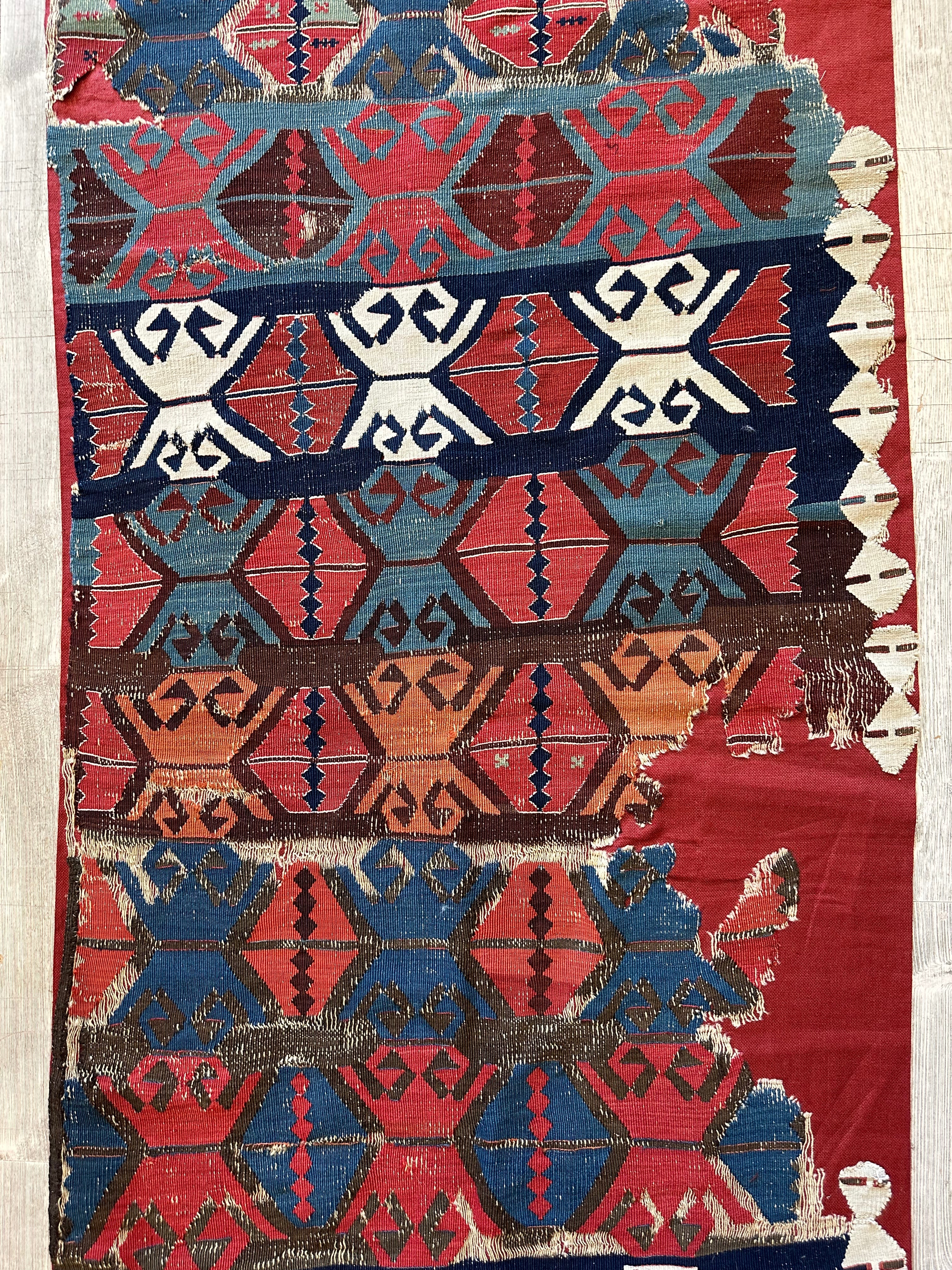 Antique Anatolian Long Kilim Fragment | 19th Century Hand-Woven Wool - Image 5