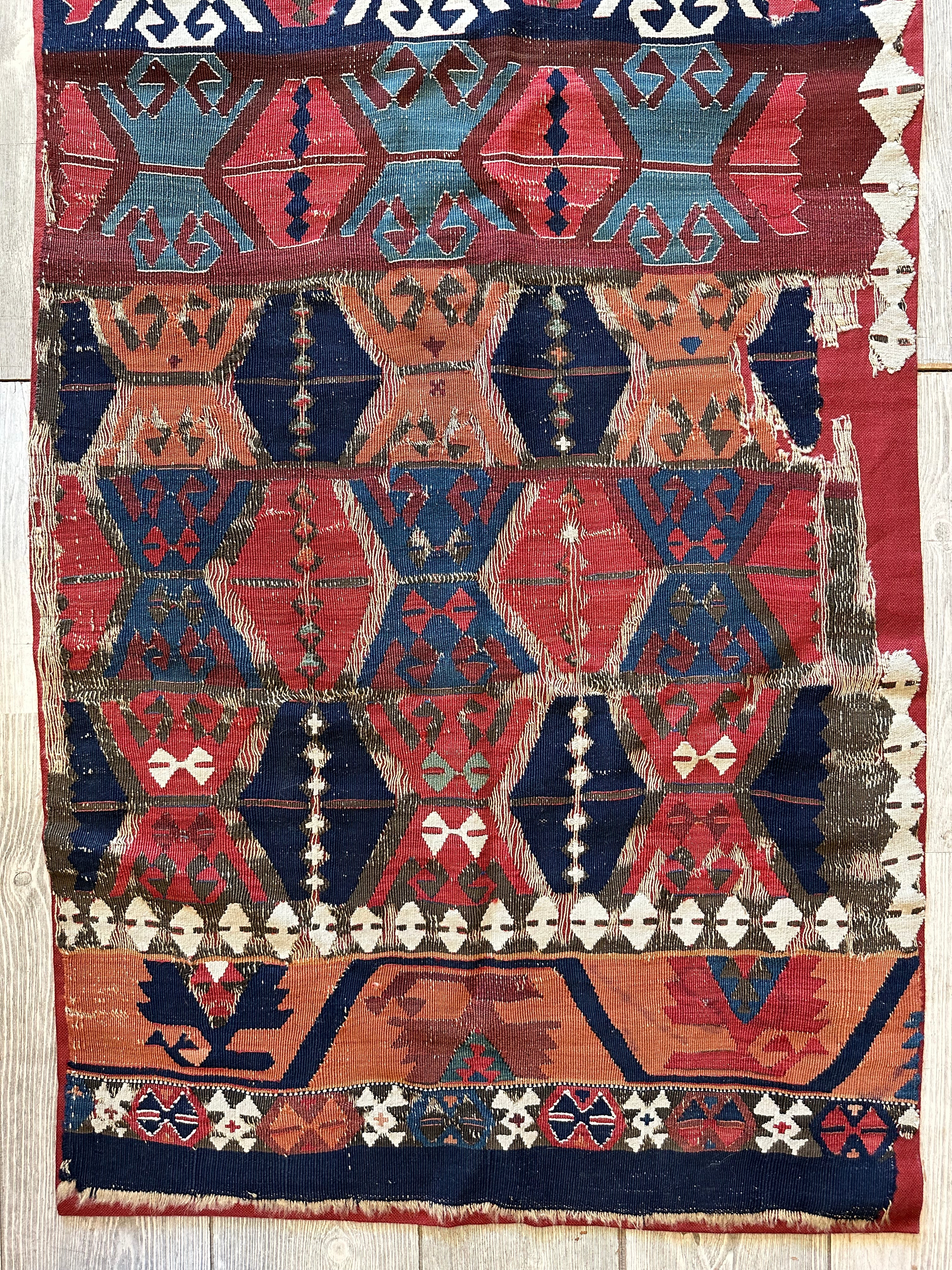 Antique Anatolian Long Kilim Fragment | 19th Century Hand-Woven Wool - Image 6