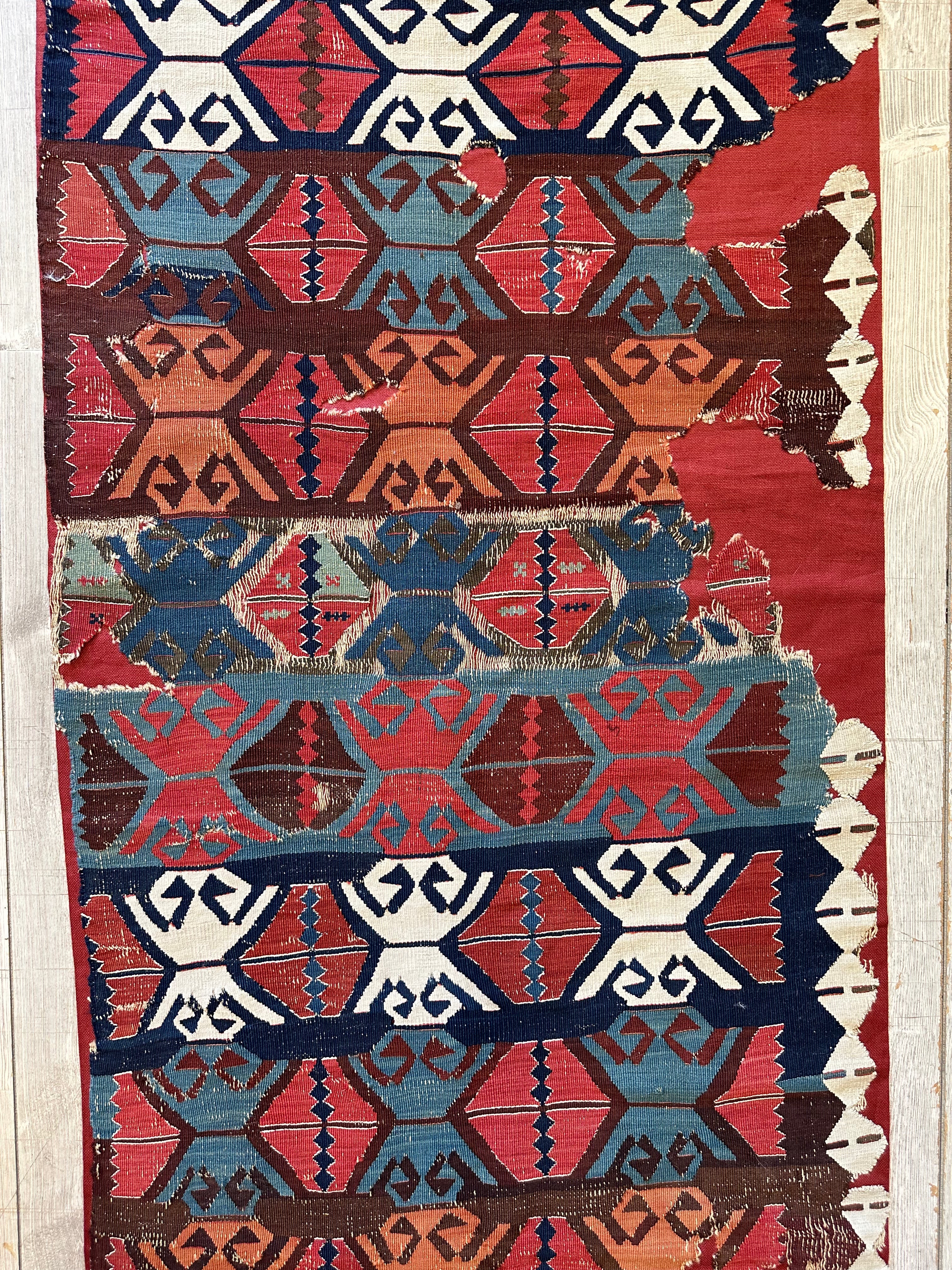 Antique Anatolian Long Kilim Fragment | 19th Century Hand-Woven Wool - Image 7