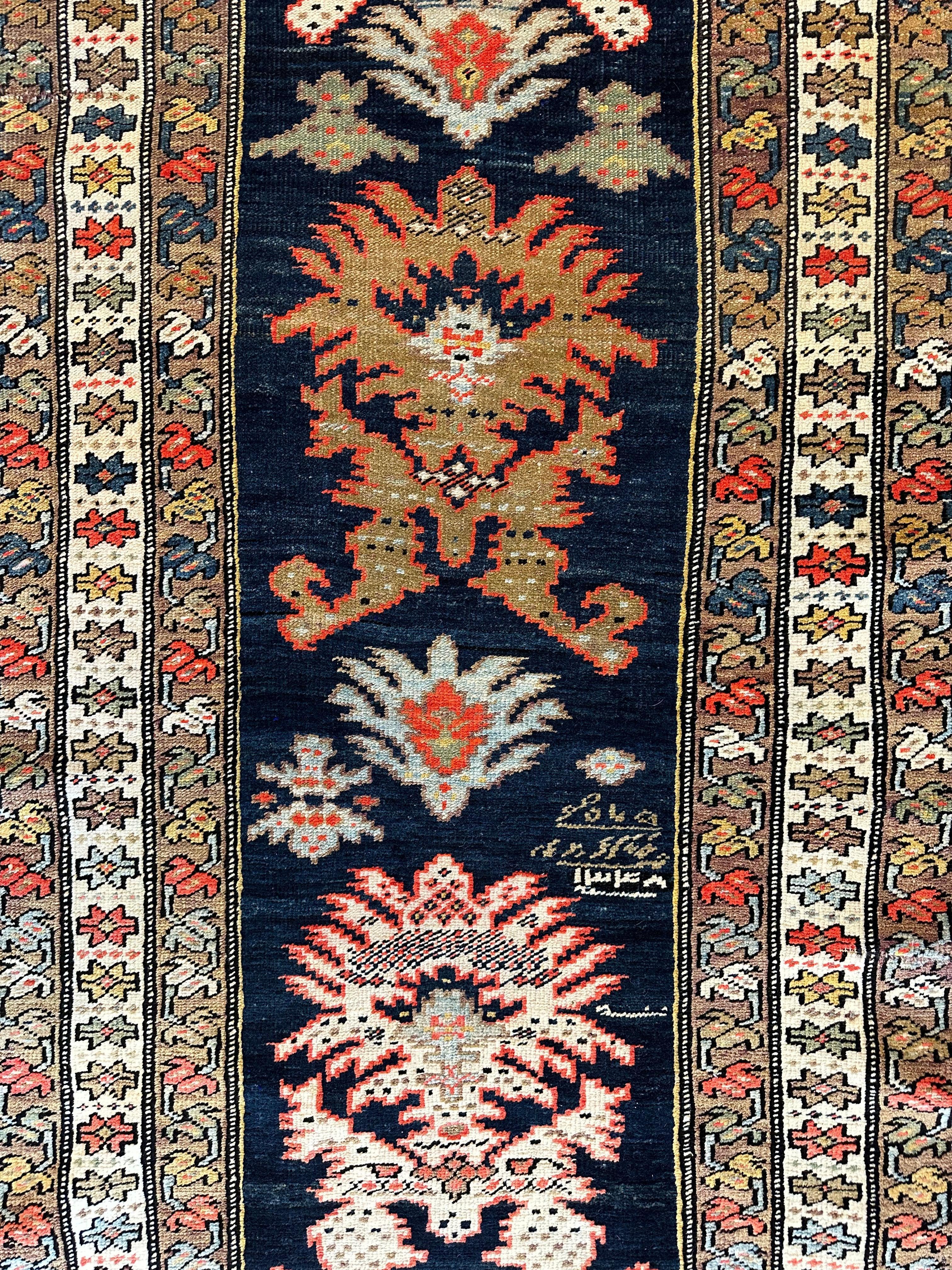 Antique Caucasian Karabakh Signed & Dated Wool on Wool Runner Rug 3 X 7 - Image 2
