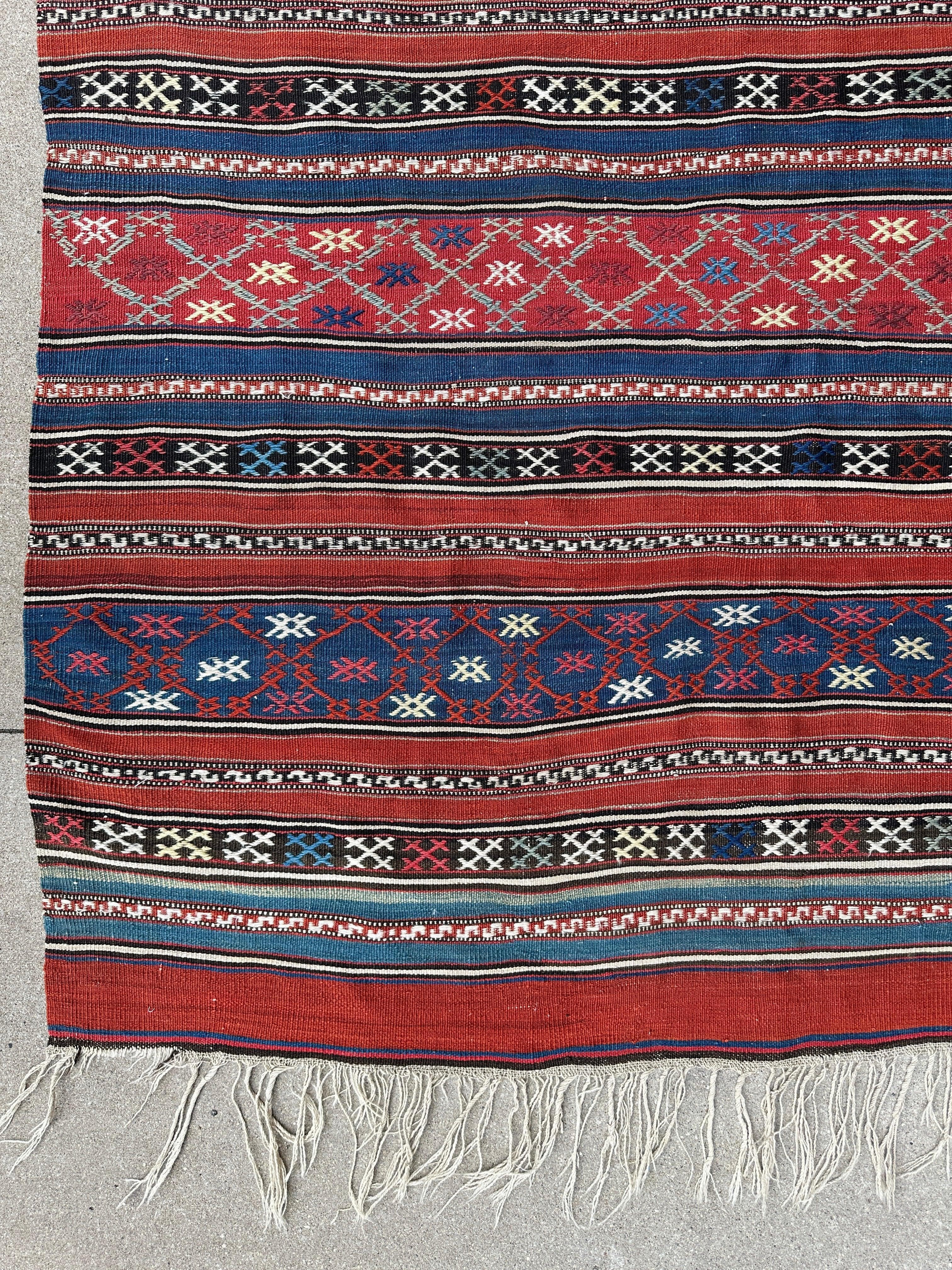 Antique Caucasian Shahsavan Soumak Rug 4’9” x 7’4” - Image 10
