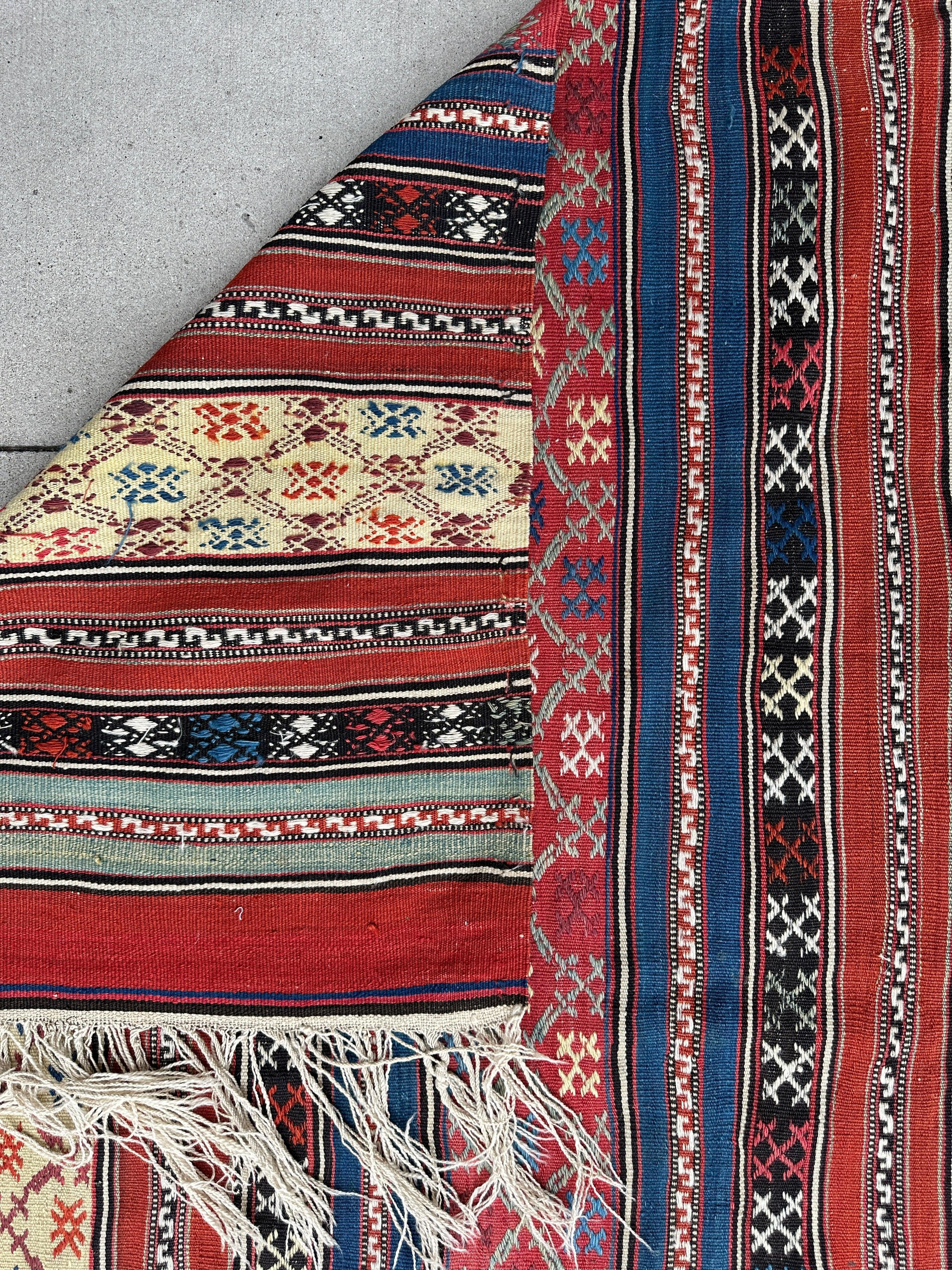 Antique Caucasian Shahsavan Soumak Rug 4’9” x 7’4” - Image 11