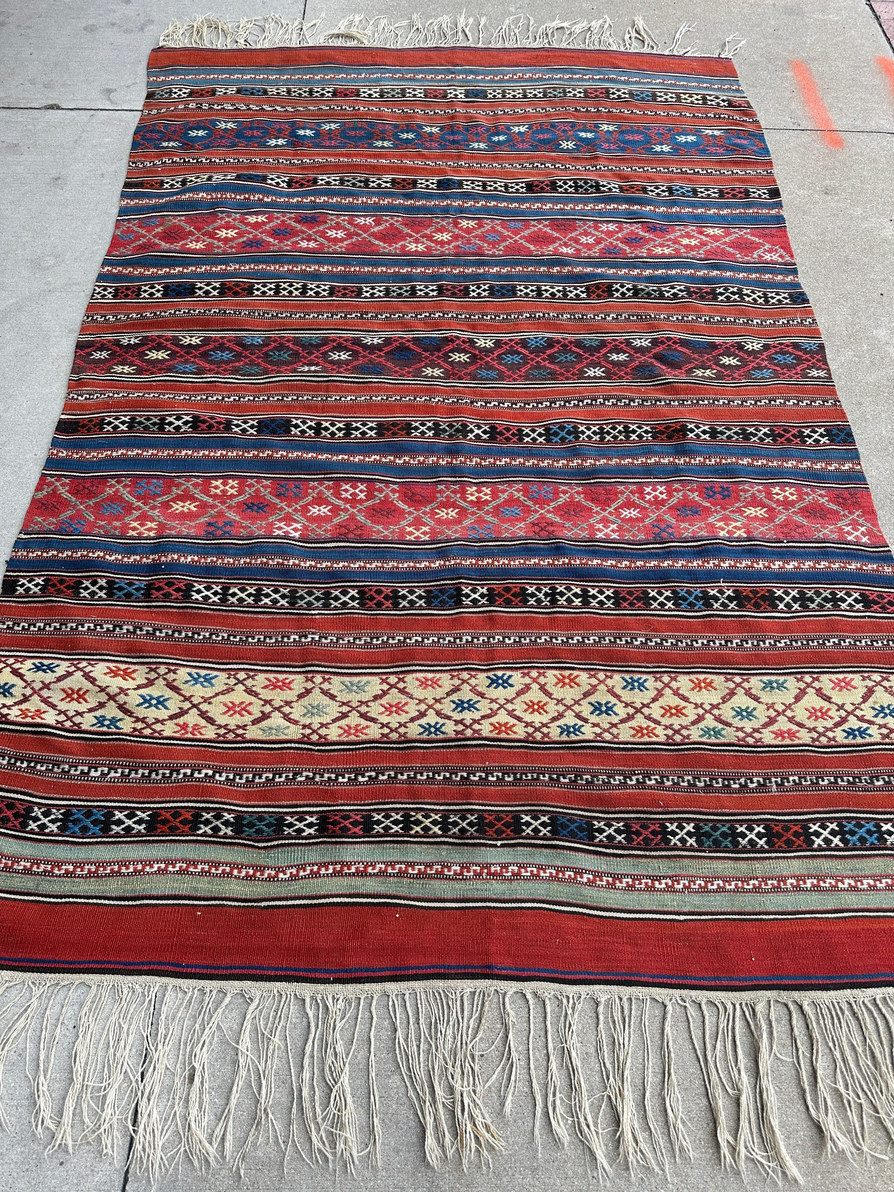 Antique Caucasian Shahsavan Soumak Rug 4’9” x 7’4” - Image 2