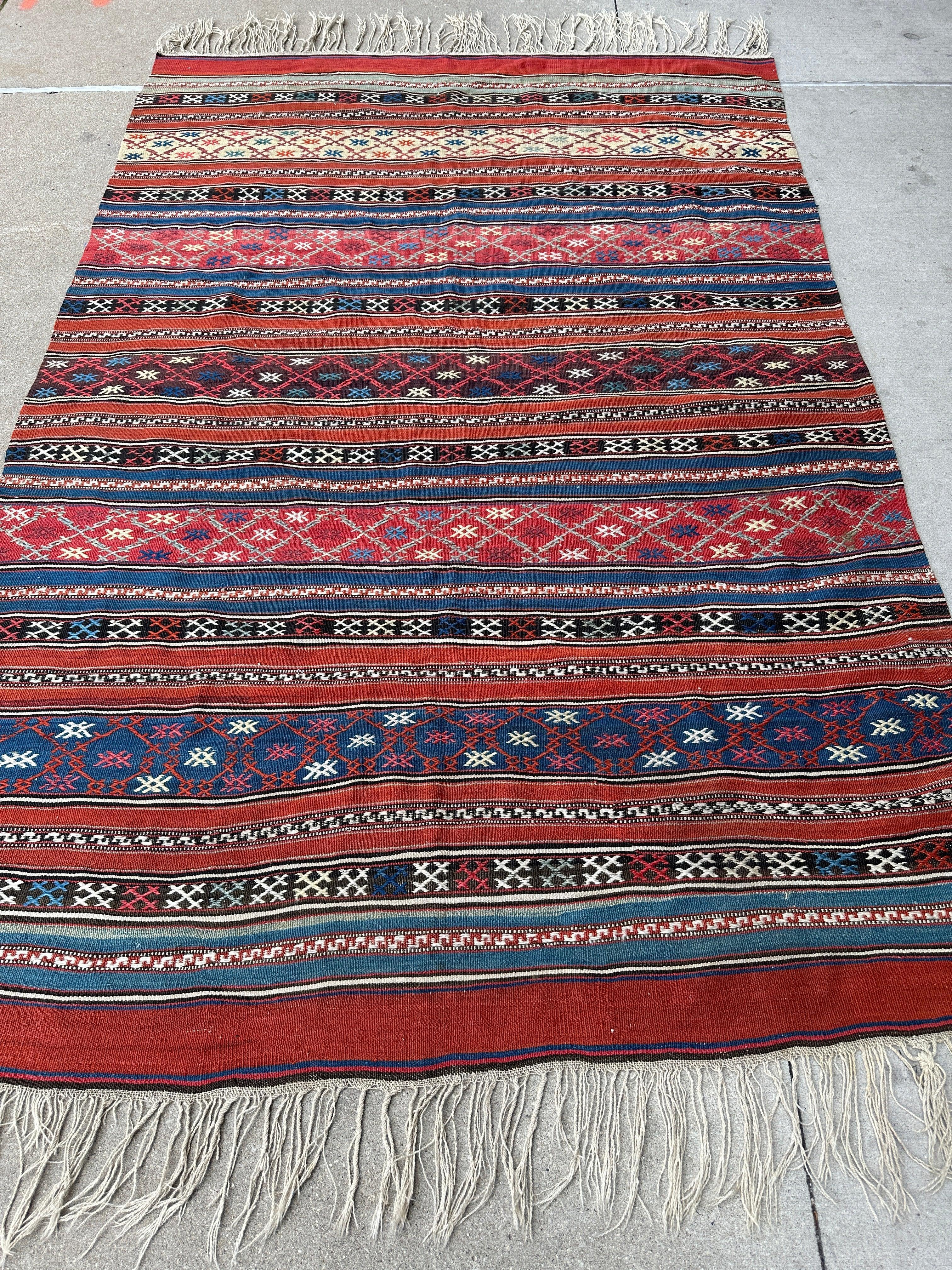 Antique Caucasian Shahsavan Soumak Rug 4’9” x 7’4” - Image 3