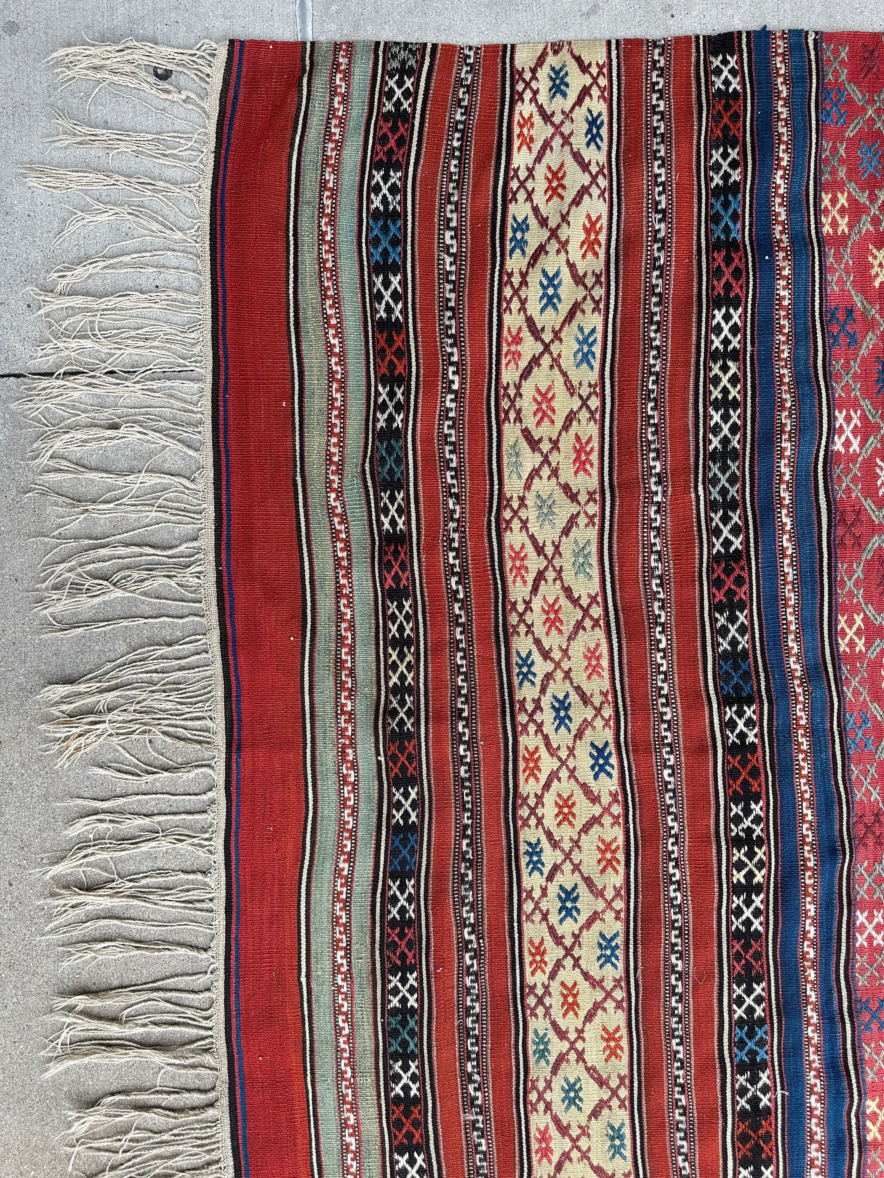 Antique Caucasian Shahsavan Soumak Rug 4’9” x 7’4” - Image 6