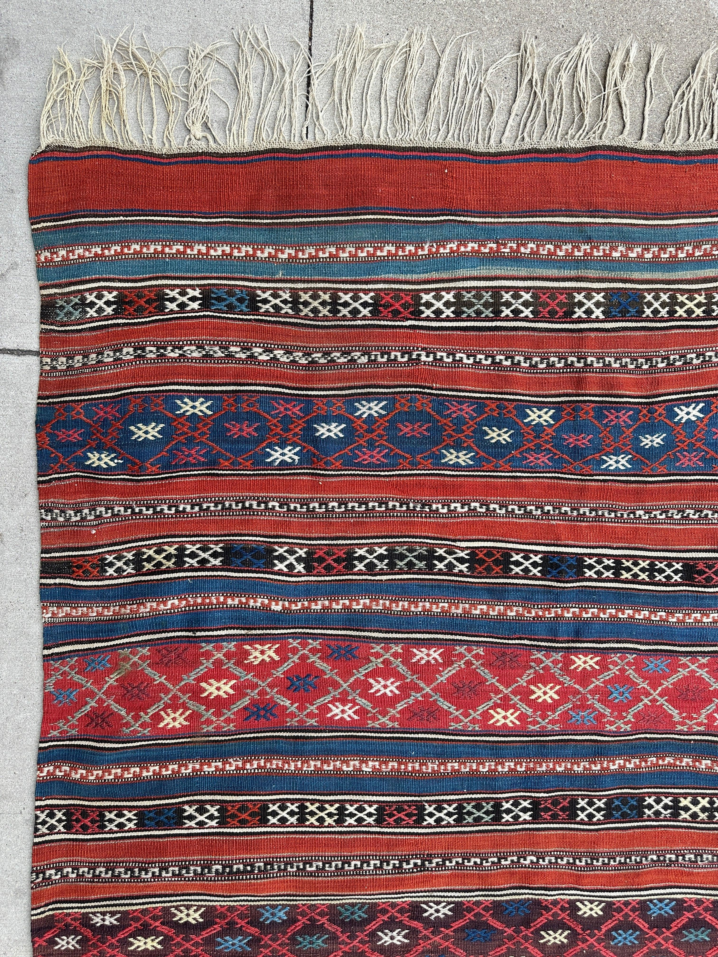 Antique Caucasian Shahsavan Soumak Rug 4’9” x 7’4” - Image 7