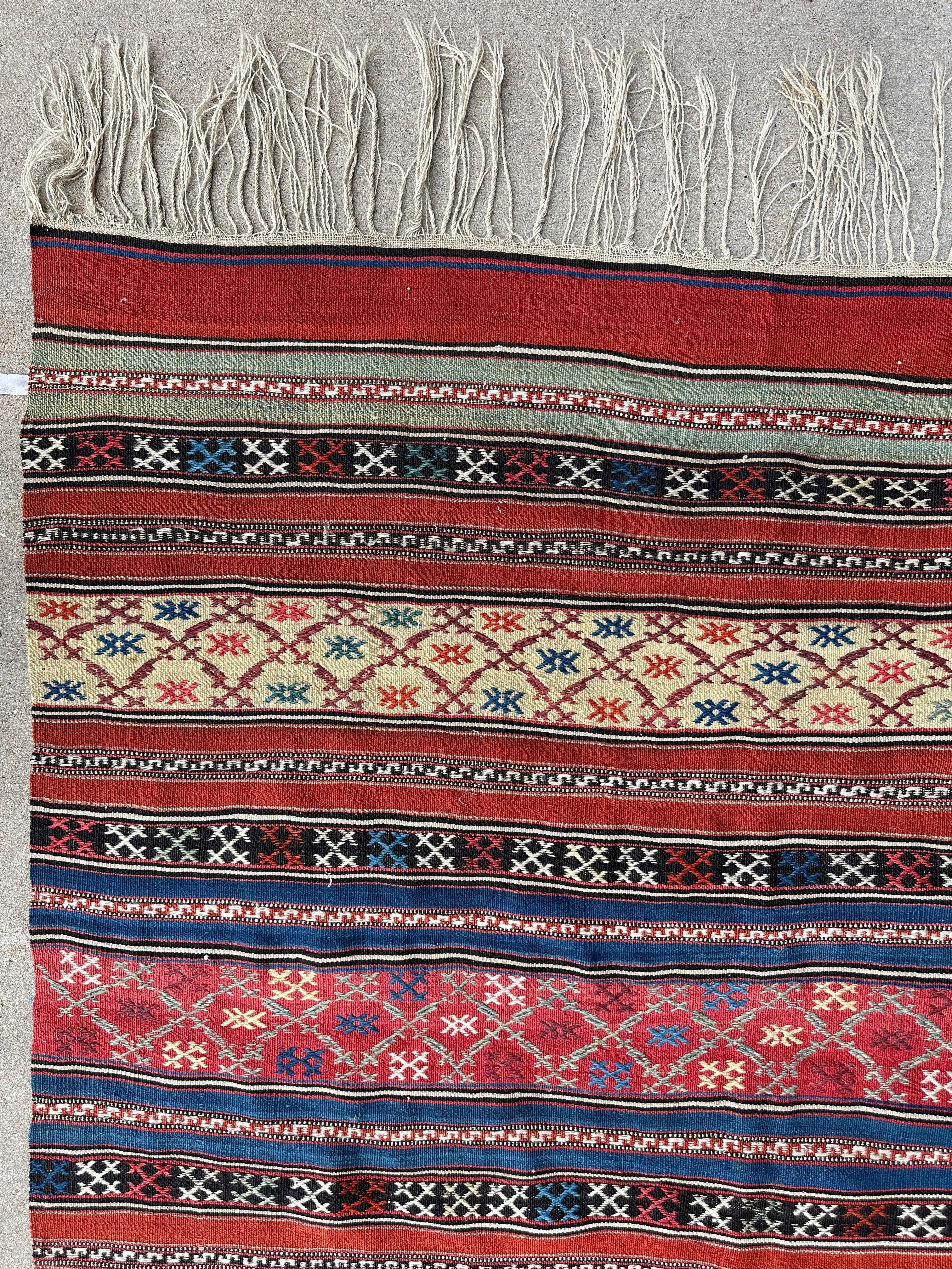 Antique Caucasian Shahsavan Soumak Rug 4’9” x 7’4” - Image 9