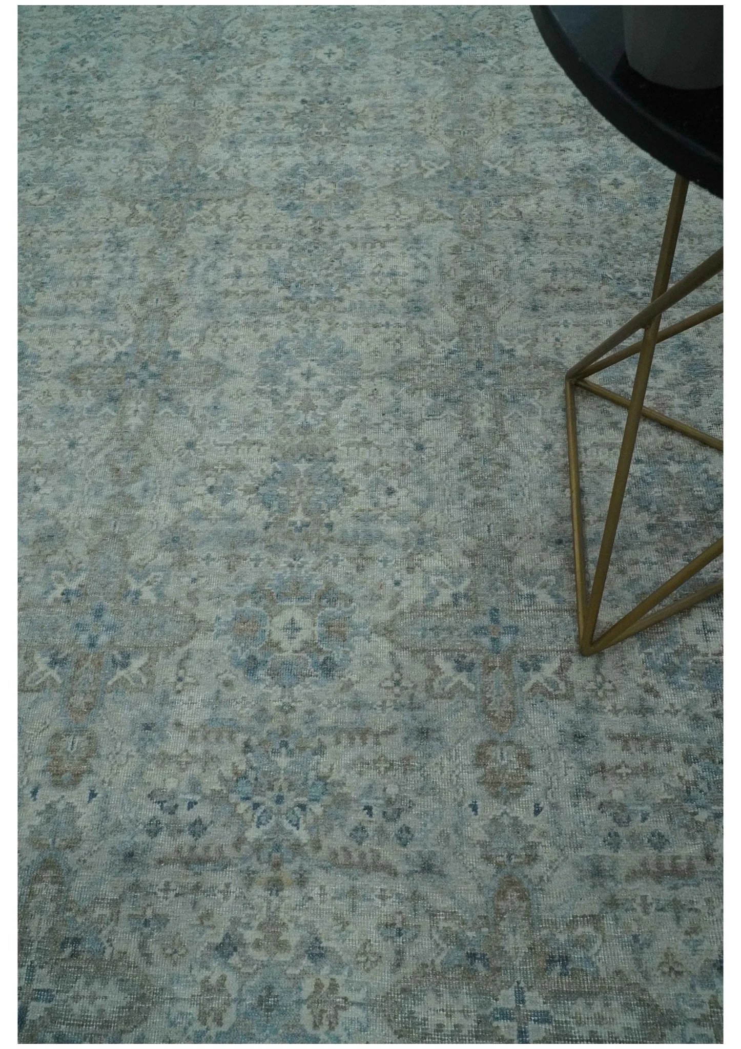 Antique Distress finish Silver, Teal and Brown Hand Knotted Traditional 8x10 wool Rug - Image 2