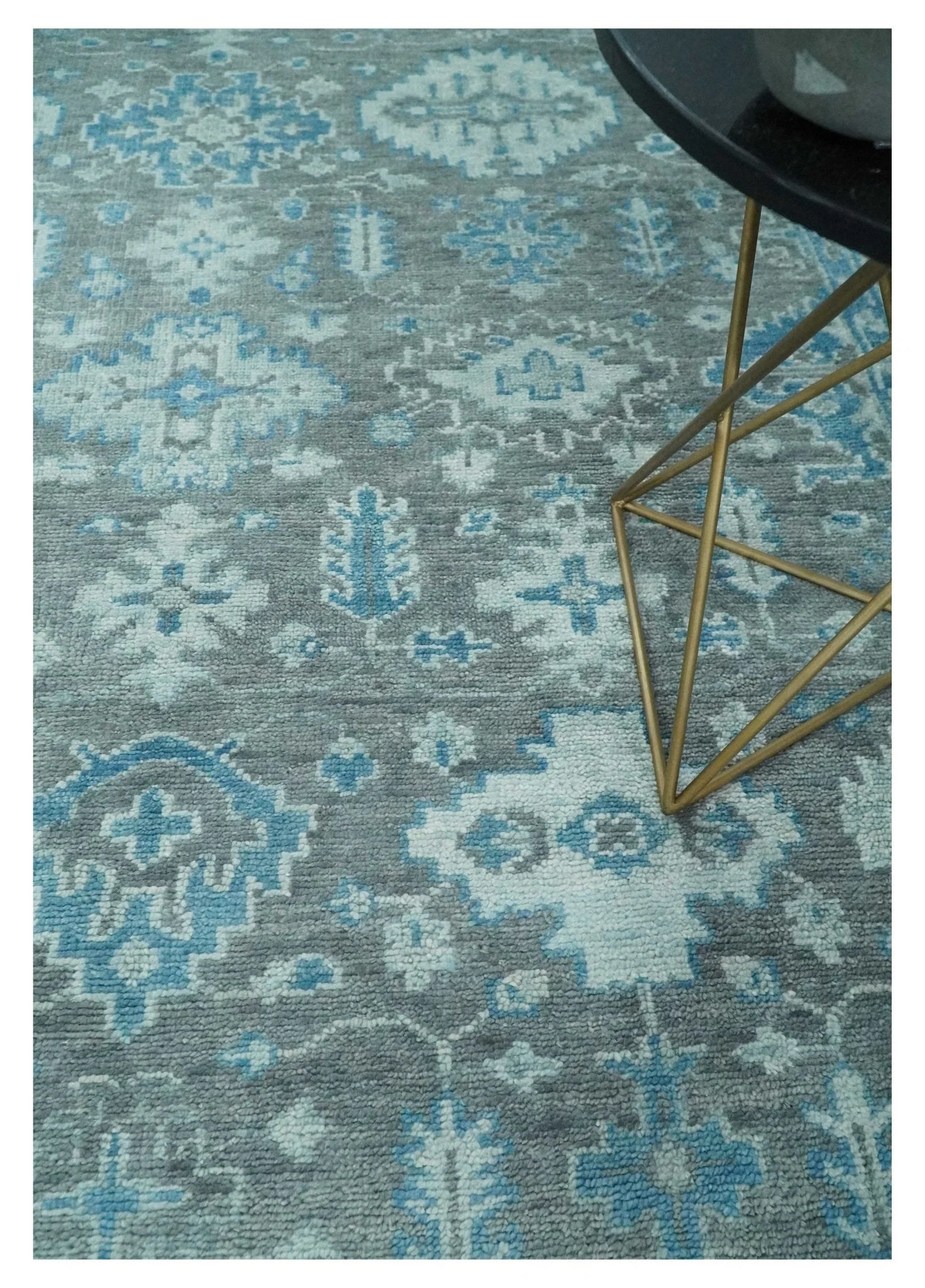 Antique Gray and Blue Hand Knotted 8x10 Oushak Turkish Wool Area Rug - Image 2