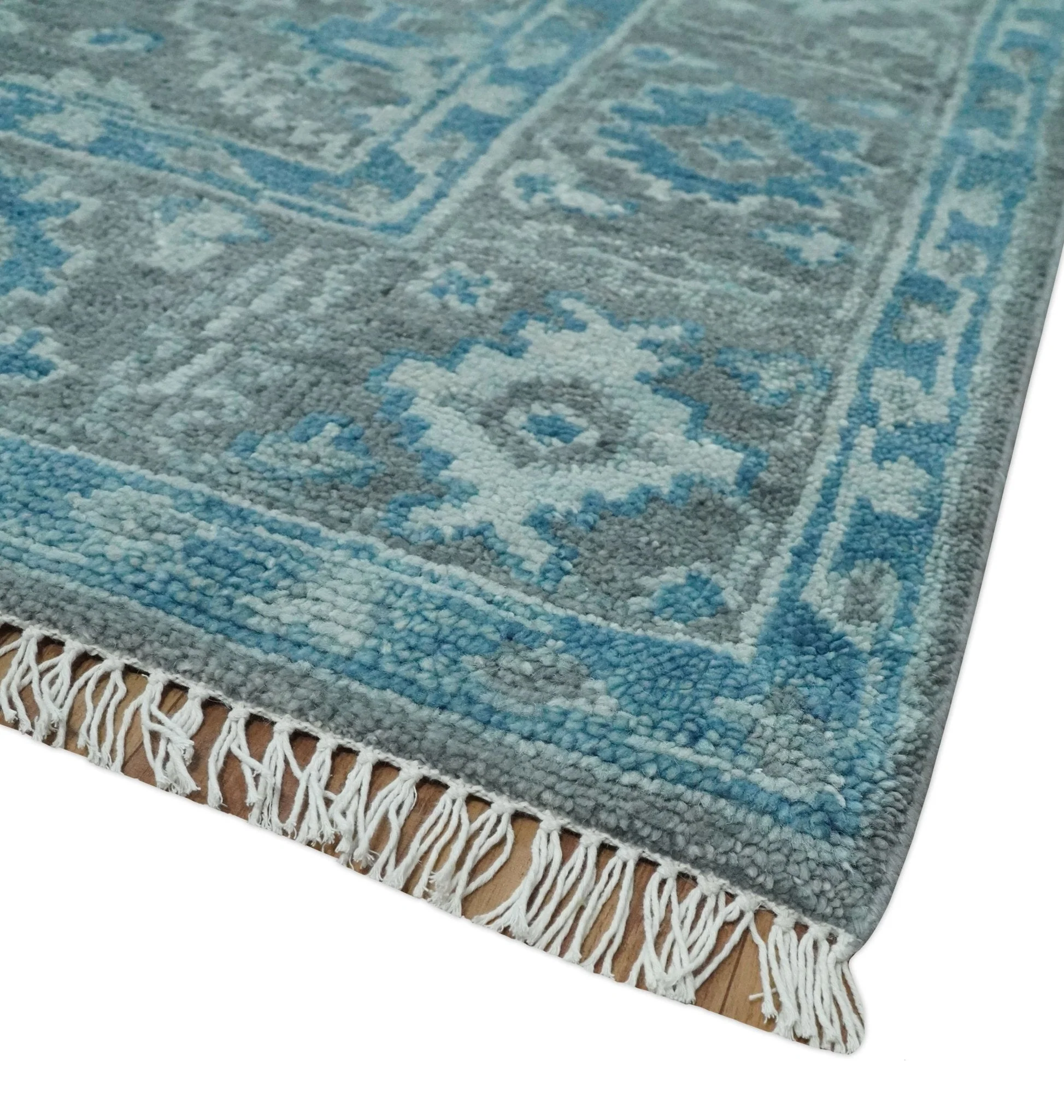 Antique Gray and Blue Hand Knotted 8x10 Oushak Turkish Wool Area Rug - Image 5