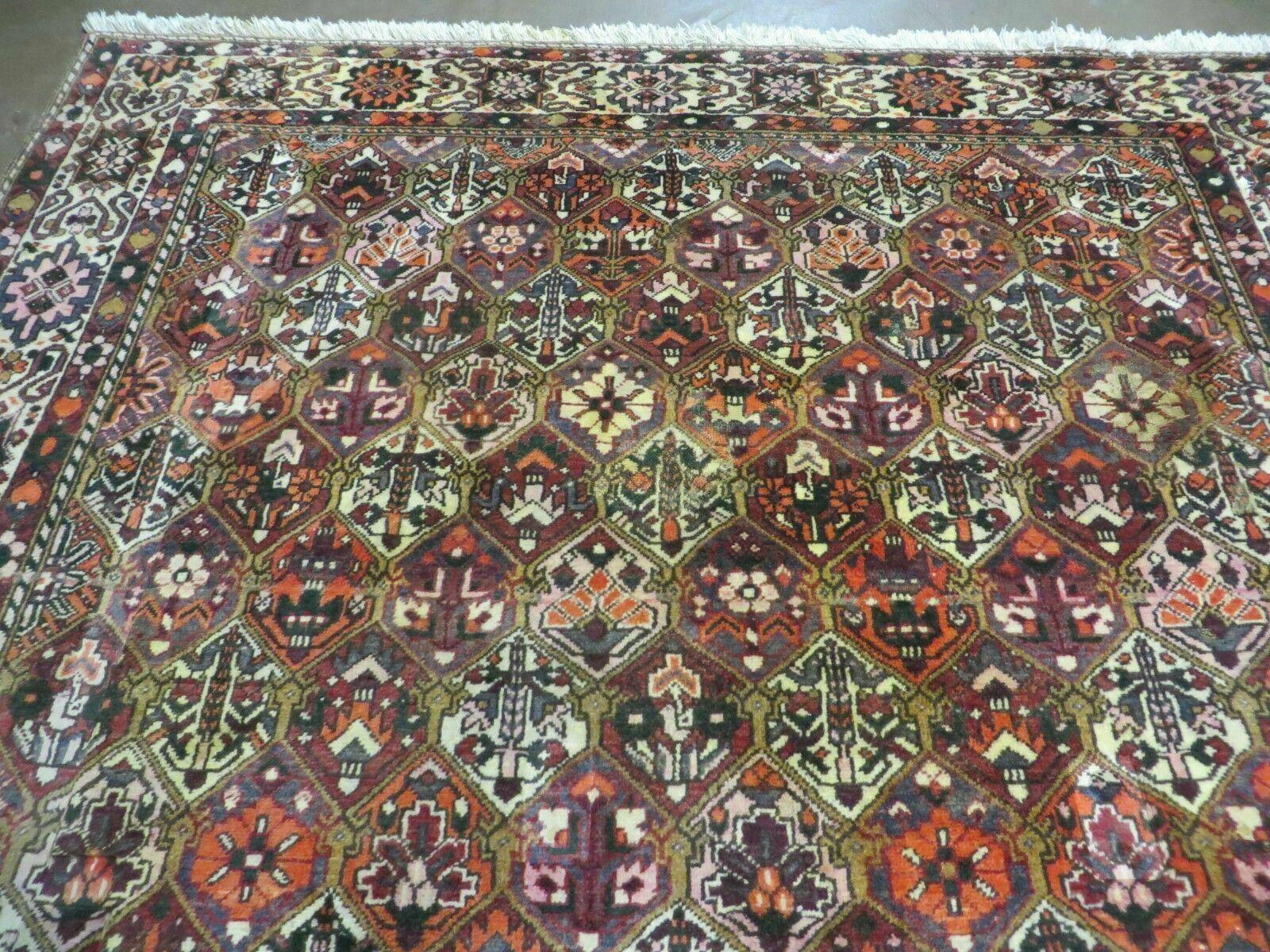 Antique Persian Bakhtiari Rug 7x10 - Multicolor Repeated Panel Design - Vegetable Dyed Rug - Hand Knotted Wool Room Sized Oriental Carpet 7 x 10 Rug - Image 11