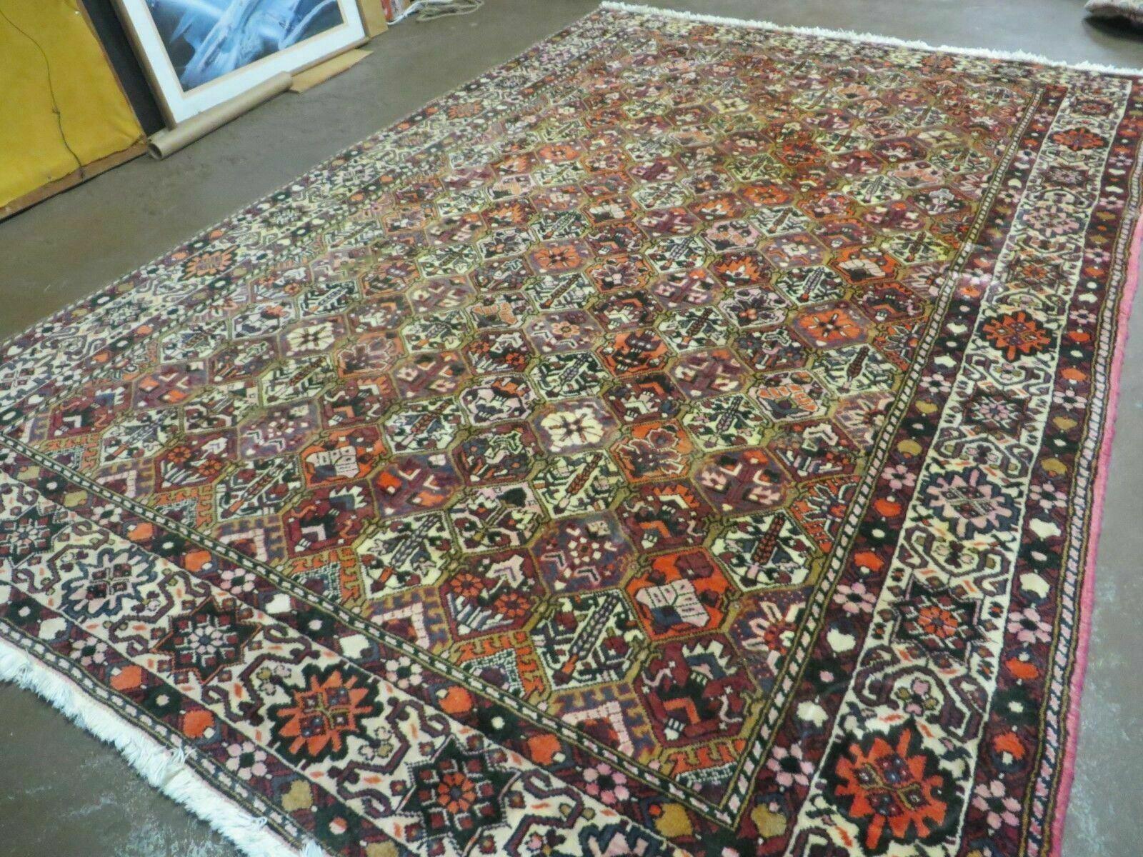 Antique Persian Bakhtiari Rug 7x10 - Multicolor Repeated Panel Design - Vegetable Dyed Rug - Hand Knotted Wool Room Sized Oriental Carpet 7 x 10 Rug - Image 12