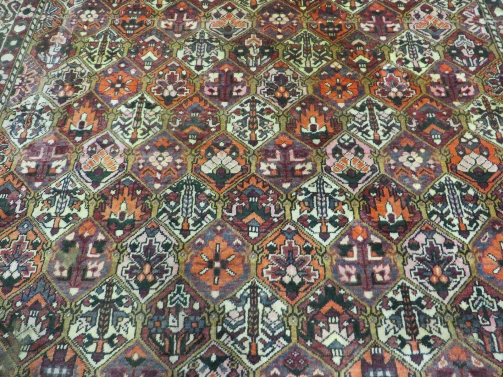 Antique Persian Bakhtiari Rug 7x10 - Multicolor Repeated Panel Design - Vegetable Dyed Rug - Hand Knotted Wool Room Sized Oriental Carpet 7 x 10 Rug - Image 4