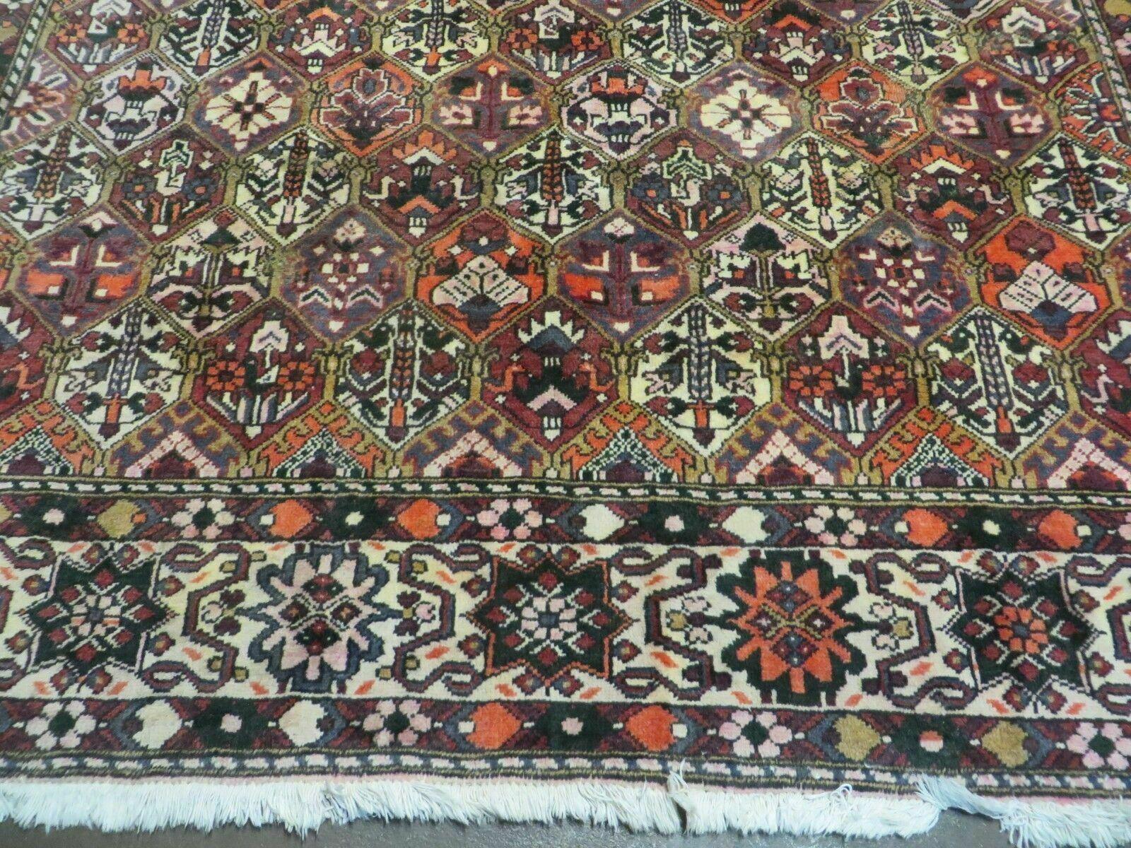 Antique Persian Bakhtiari Rug 7x10 - Multicolor Repeated Panel Design - Vegetable Dyed Rug - Hand Knotted Wool Room Sized Oriental Carpet 7 x 10 Rug - Image 5