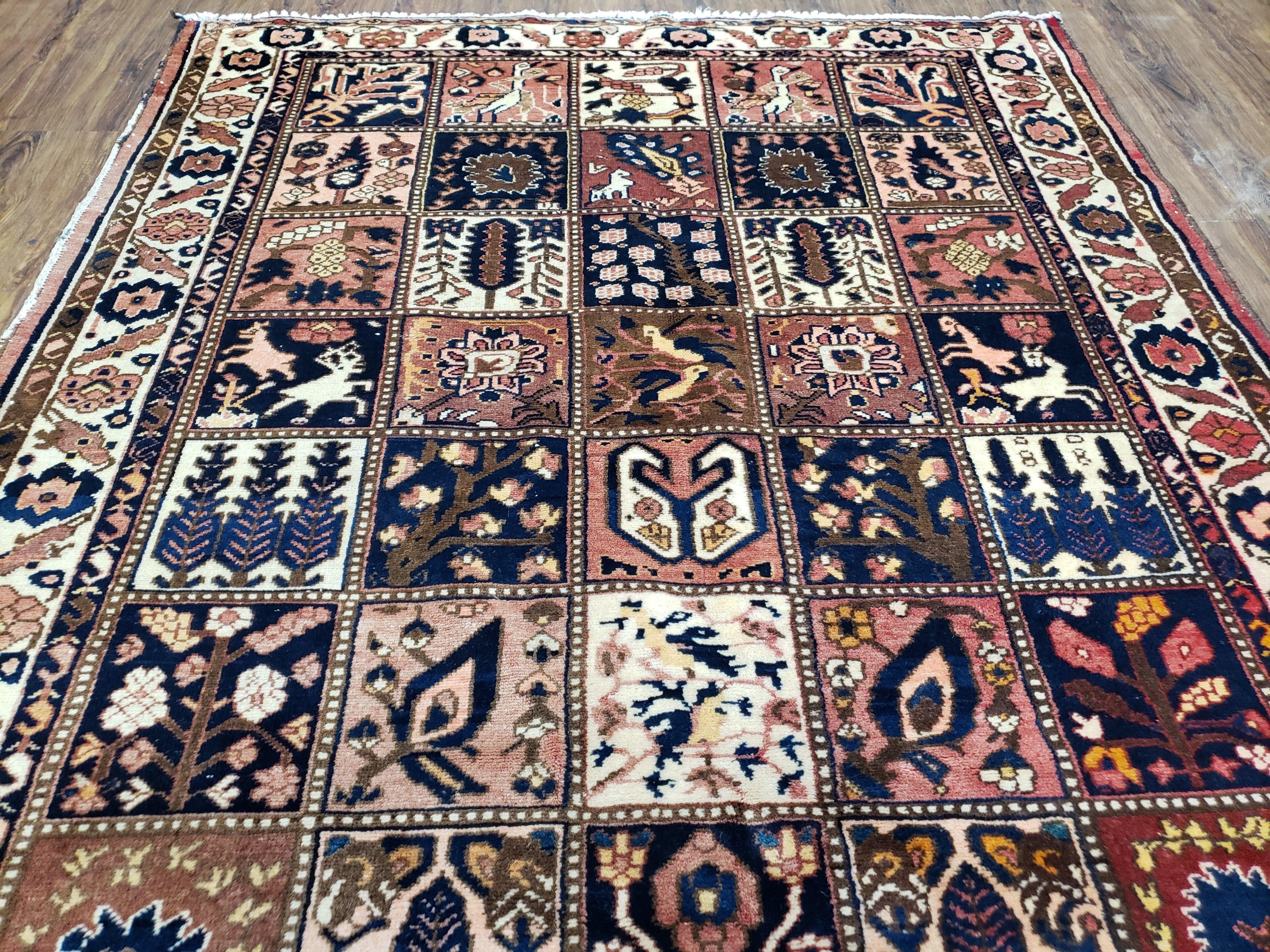 Antique Persian Bakhtiari Rug circa 1920s, Kheshti Panel Design, Wool, Hand-Knotted, 5'3" x 10' - Image 11
