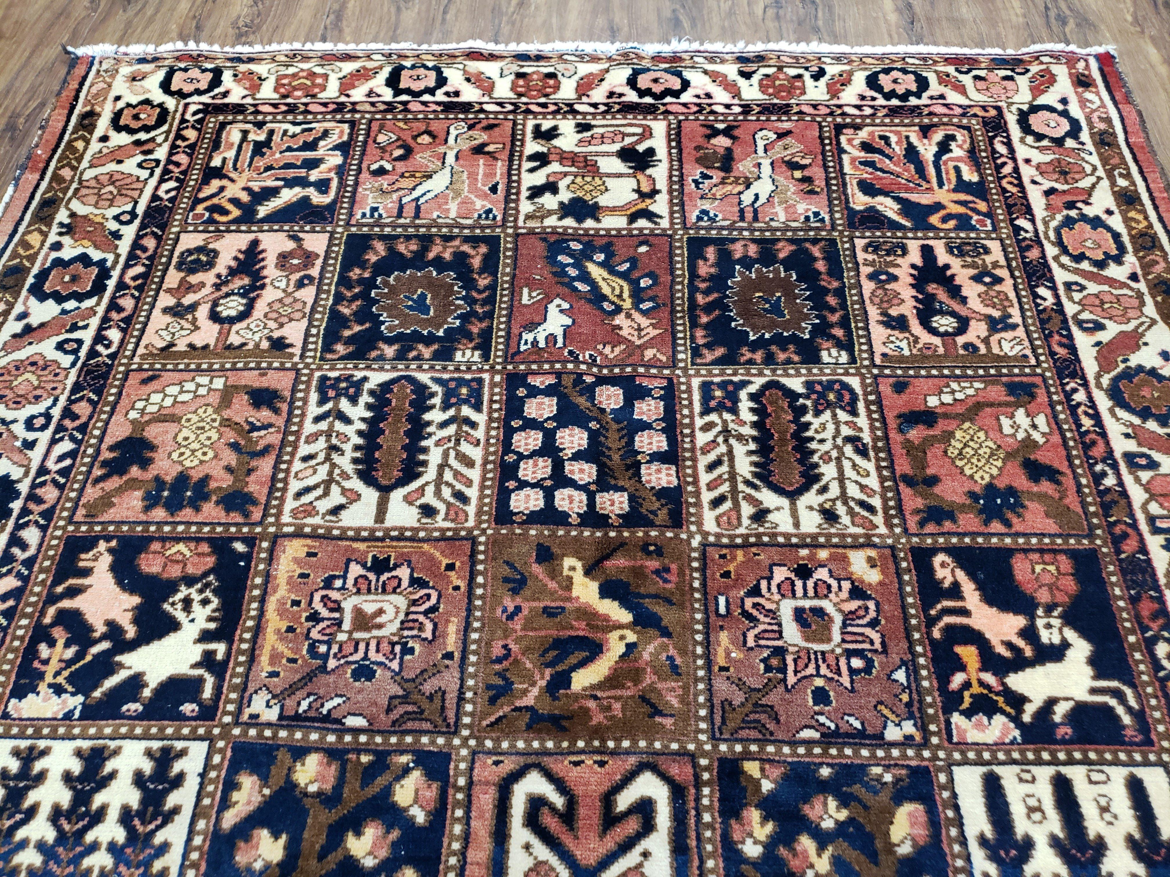 Antique Persian Bakhtiari Rug circa 1920s, Kheshti Panel Design, Wool, Hand-Knotted, 5'3" x 10' - Image 3